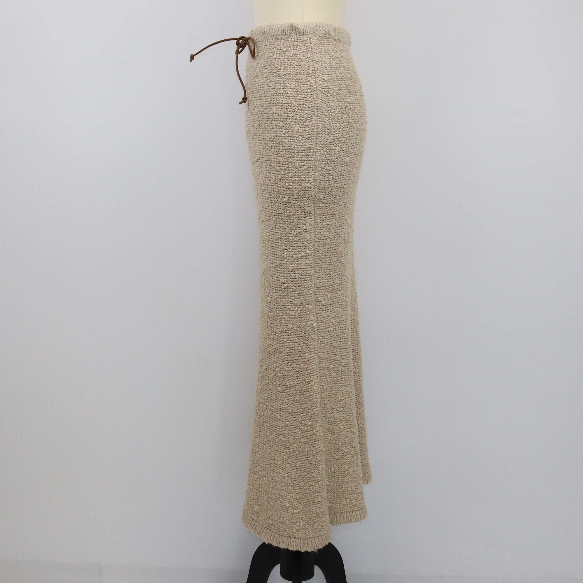 Prada Beige Drawstring High Rise Midi Skirt Womens Prada