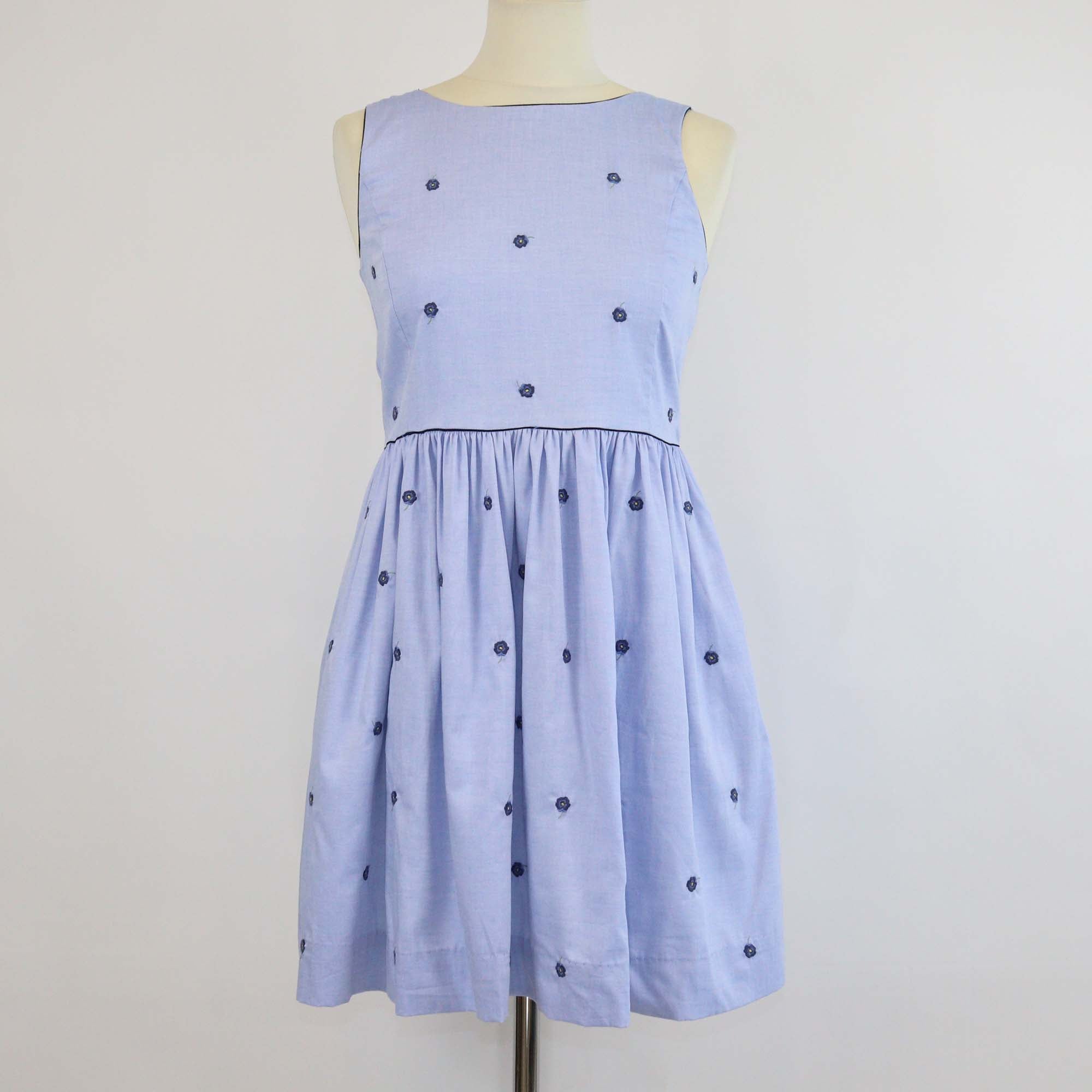 Polo Ralph Lauren Kids Blue Flower Embroidered Sleeveless Oxford Dress