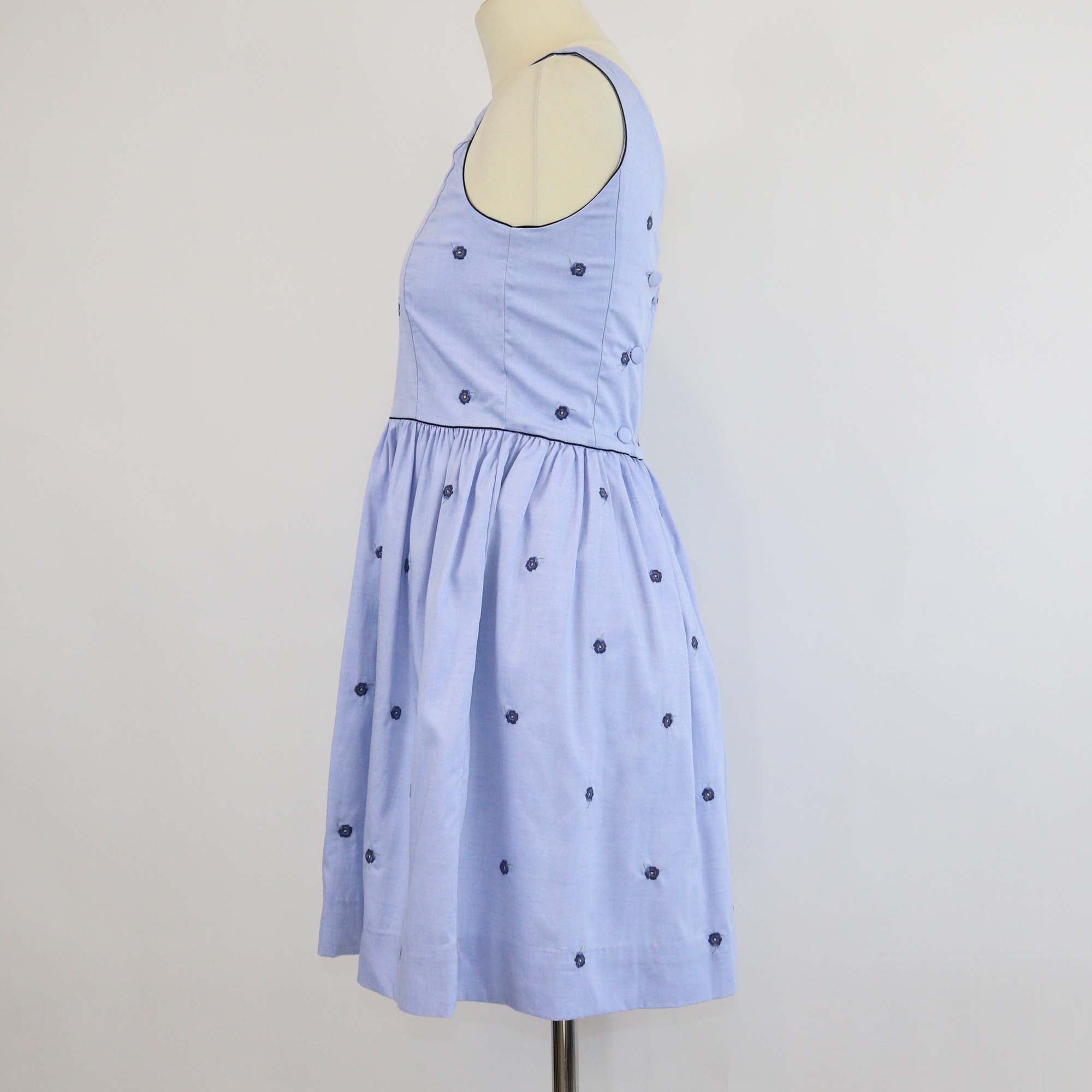 Polo Ralph Lauren Kids Blue Flower Embroidered Sleeveless Oxford Dress