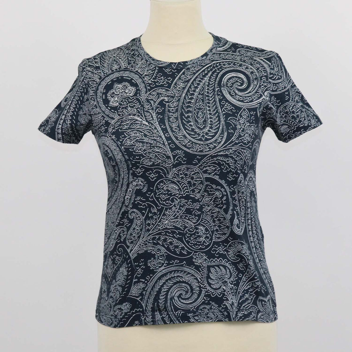 Etro Navy Blue,White Cotton Bandana Print T-Shirt
