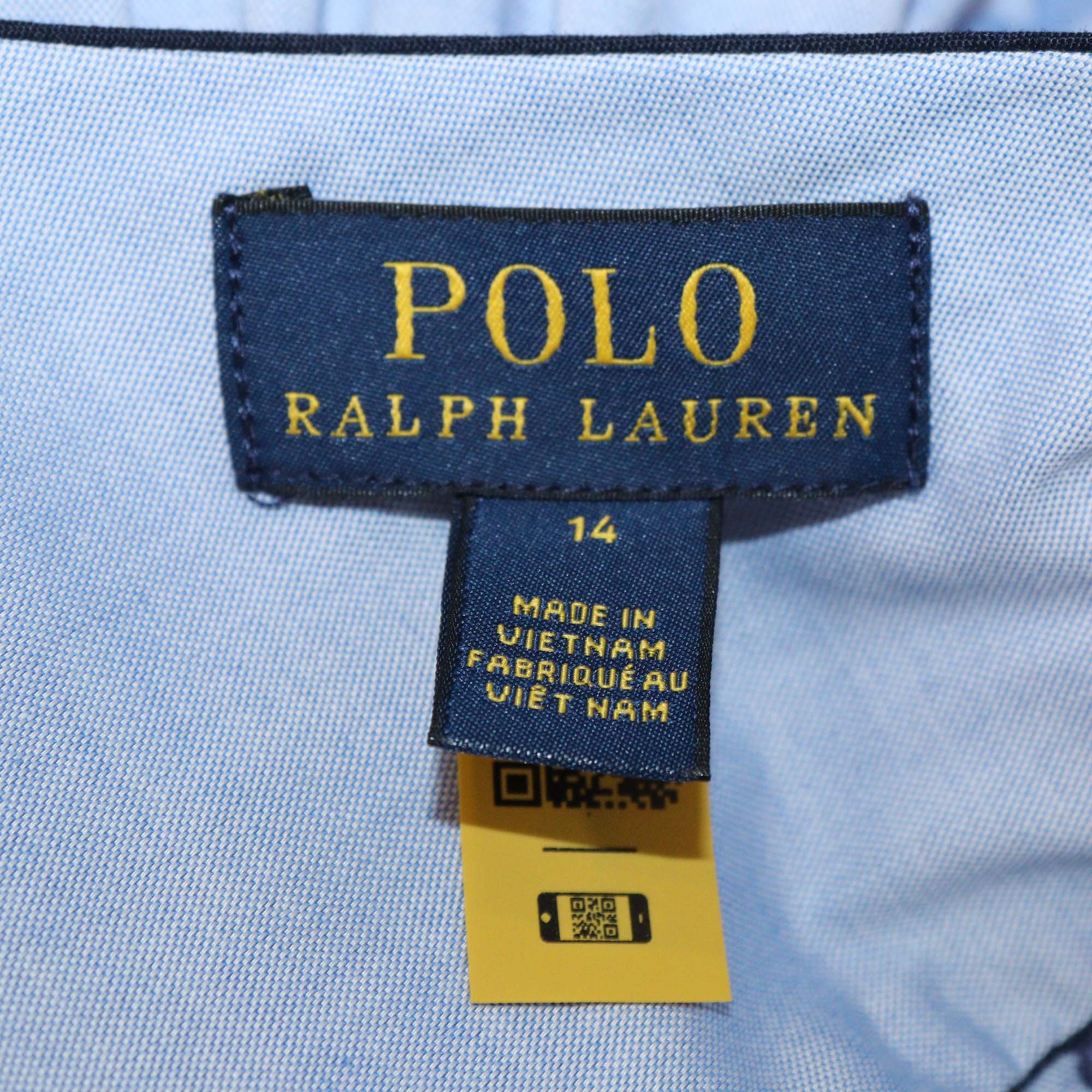 Polo Ralph Lauren Kids Blue Flower Embroidered Sleeveless Oxford Dress
