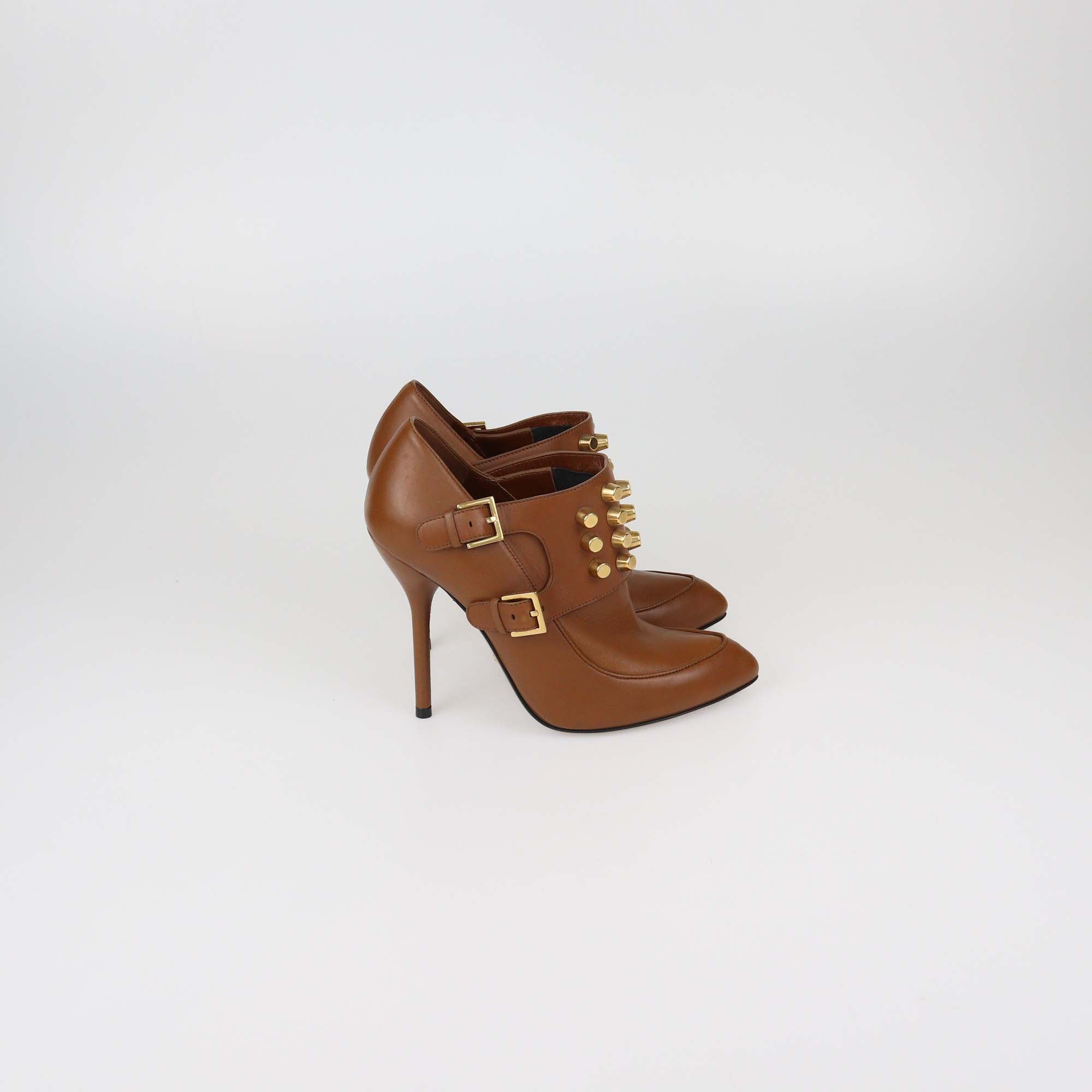 Gucci Brown Leather Alexandra Studded Ankle Boots