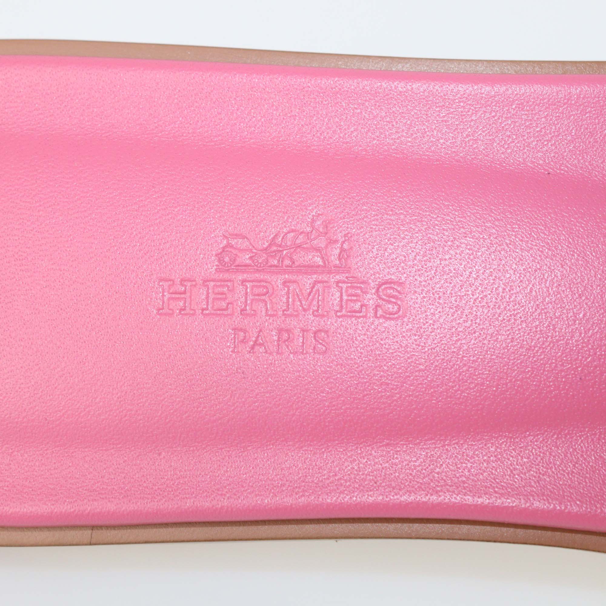 Hermes Rose Porcelaine Suede Oran Sandals