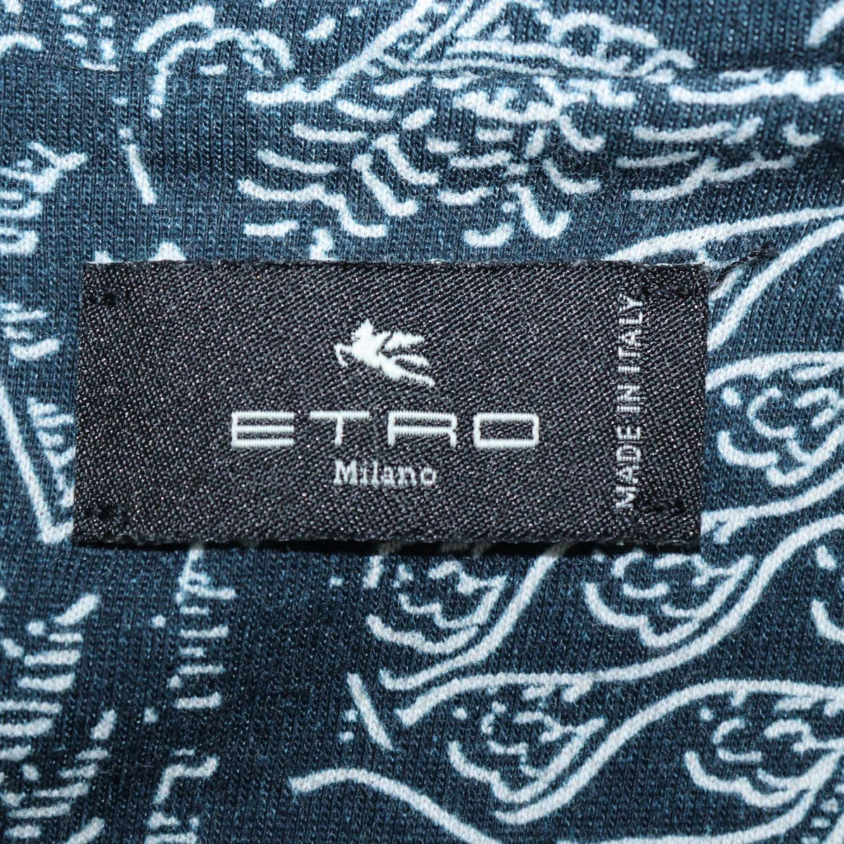 Etro Navy Blue,White Cotton Bandana Print T-Shirt
