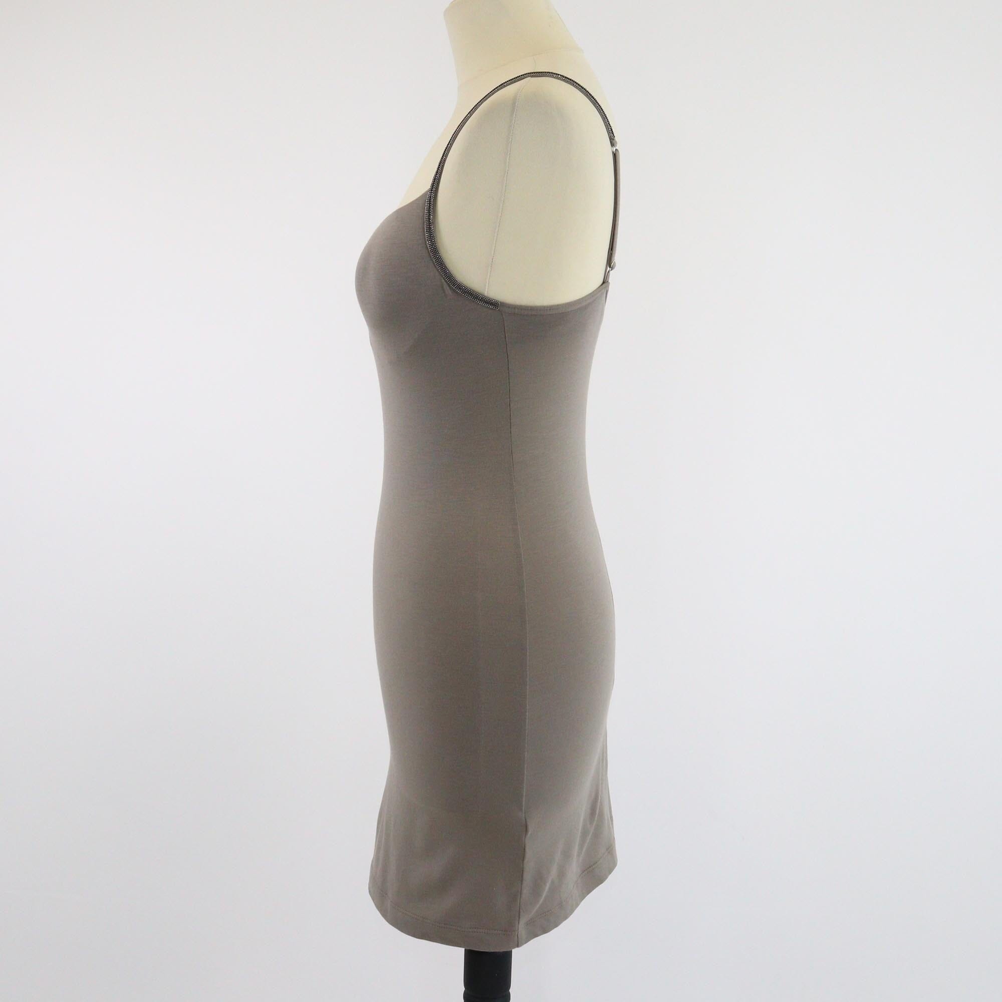 Brunello Cucinelli Gray Sleeveless Strap Beaded Tank Top Womens Brunello Cucinelli