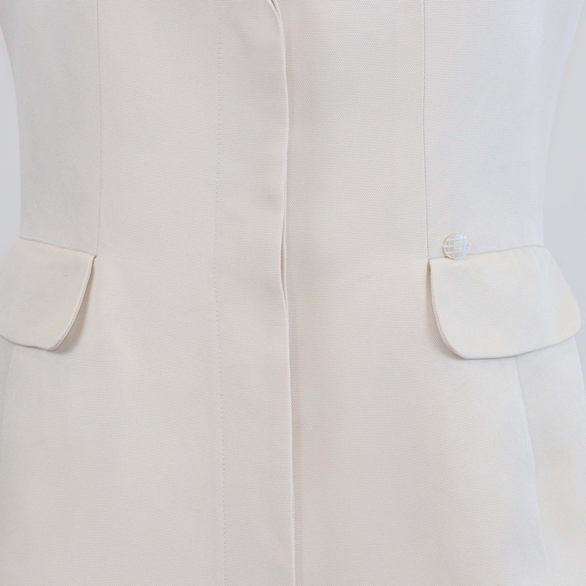 Chanel Cream Silk Shirt Sleeve Padded Shoulder Midi Dress