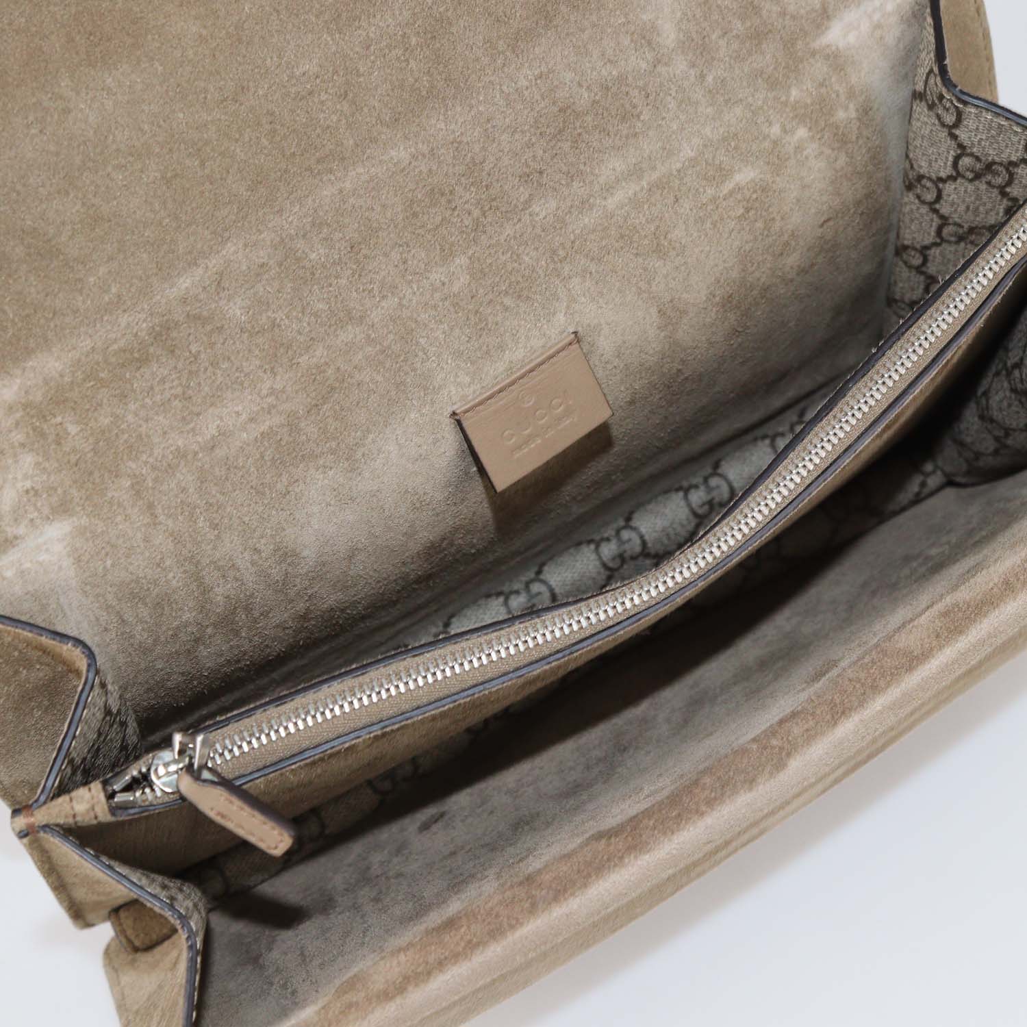 Gucci Beige GG Supreme Canvas and Suede Medium Dionysus Shoulder Bag