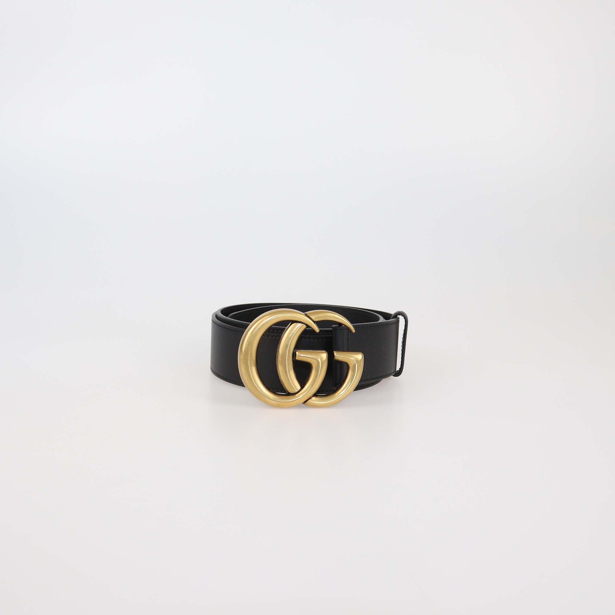 Gucci Black Leather GG Marmont Wide Belt