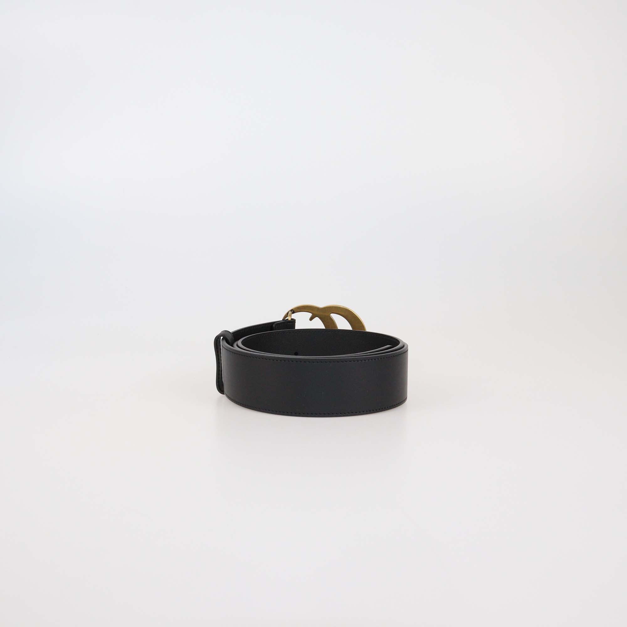 Gucci Black Leather GG Marmont Wide Belt