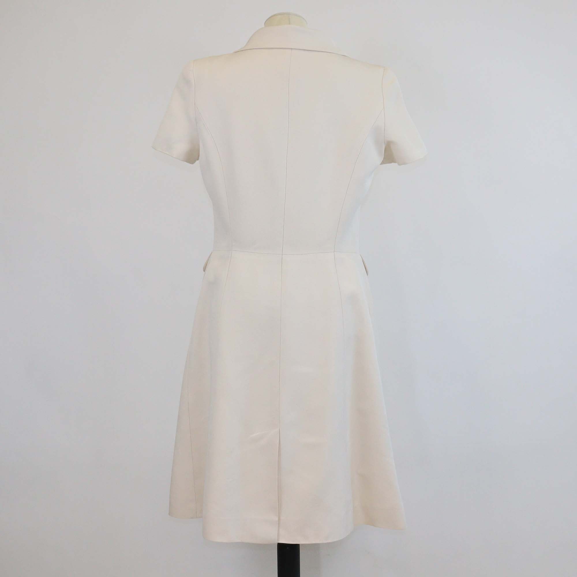 Chanel Cream Silk Shirt Sleeve Padded Shoulder Midi Dress