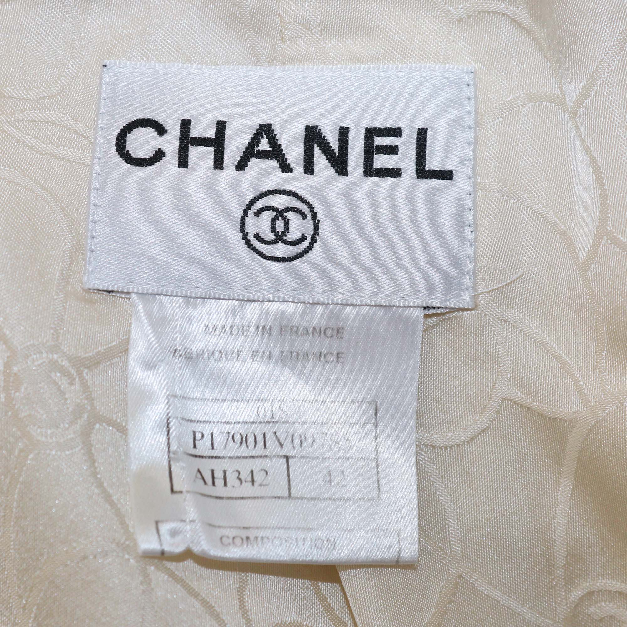 Chanel Cream Silk Shirt Sleeve Padded Shoulder Midi Dress