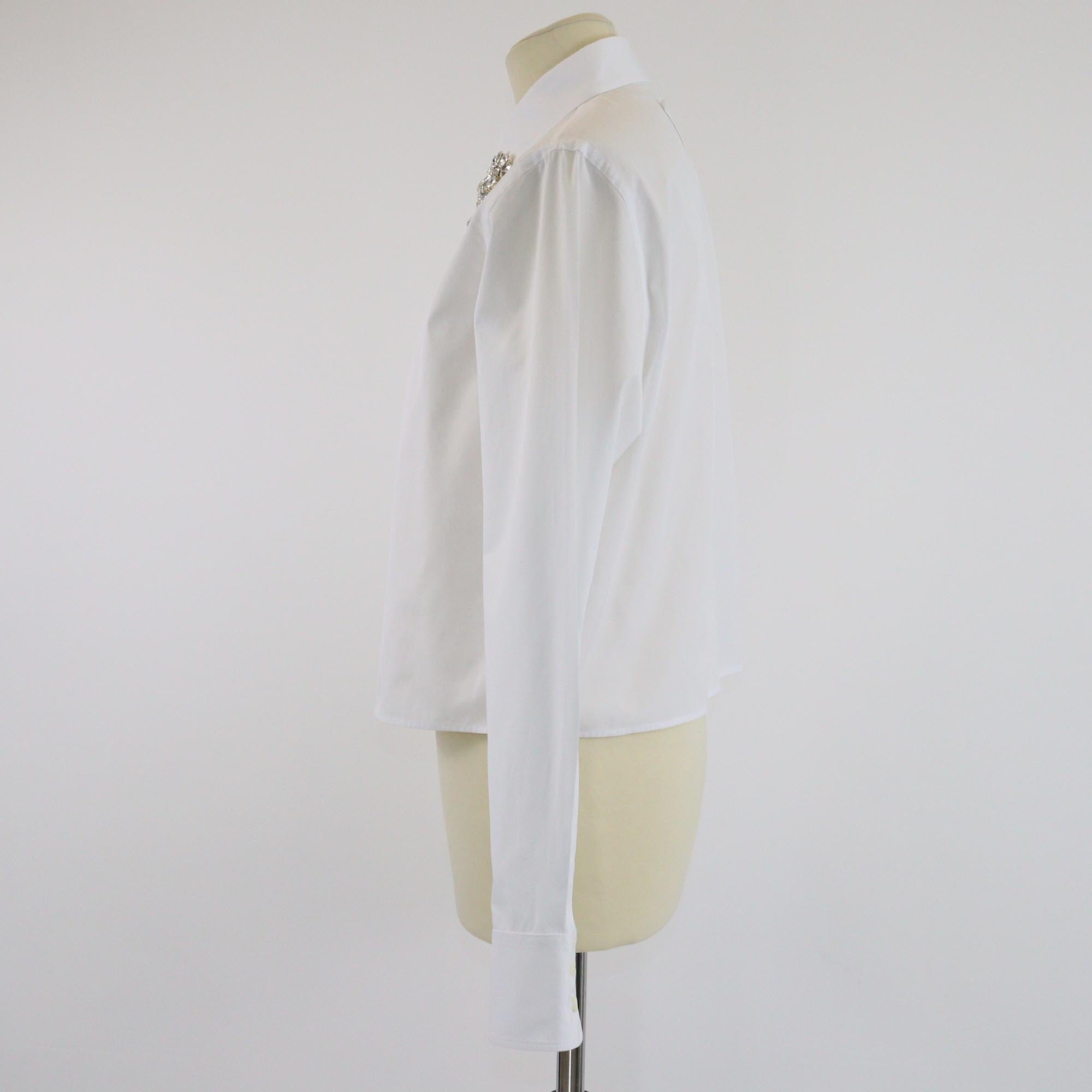 Prada White Crystal Embellish Cropped Long Sleeve Shirt Womens Prada