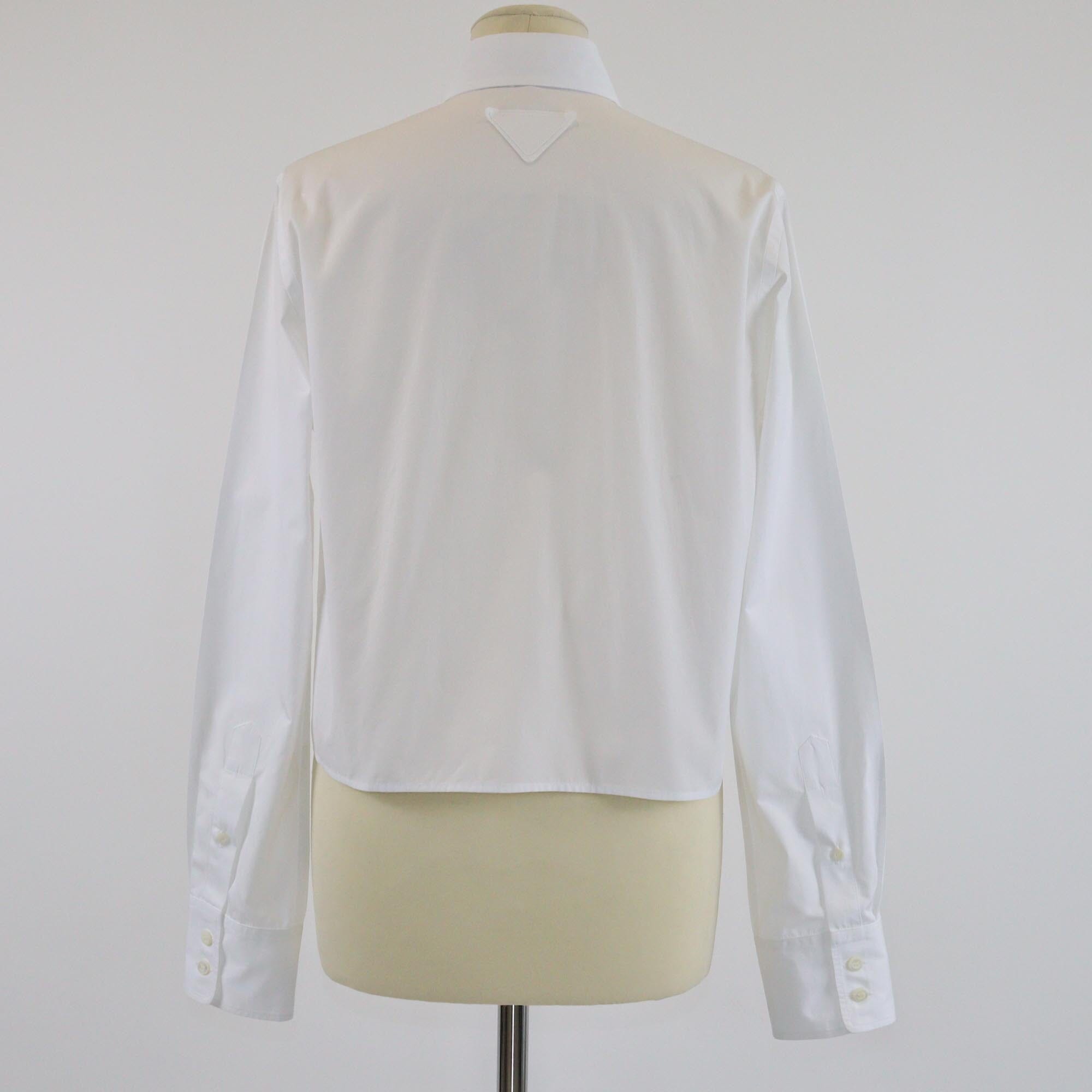 Prada White Crystal Embellish Cropped Long Sleeve Shirt Womens Prada