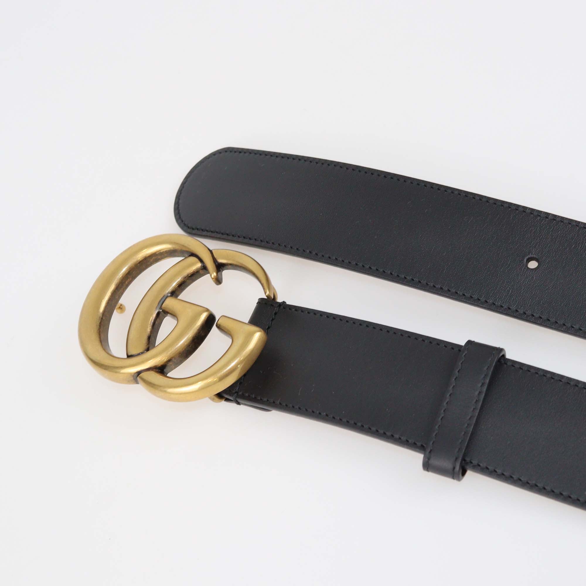 Gucci Black Leather GG Marmont Wide Belt