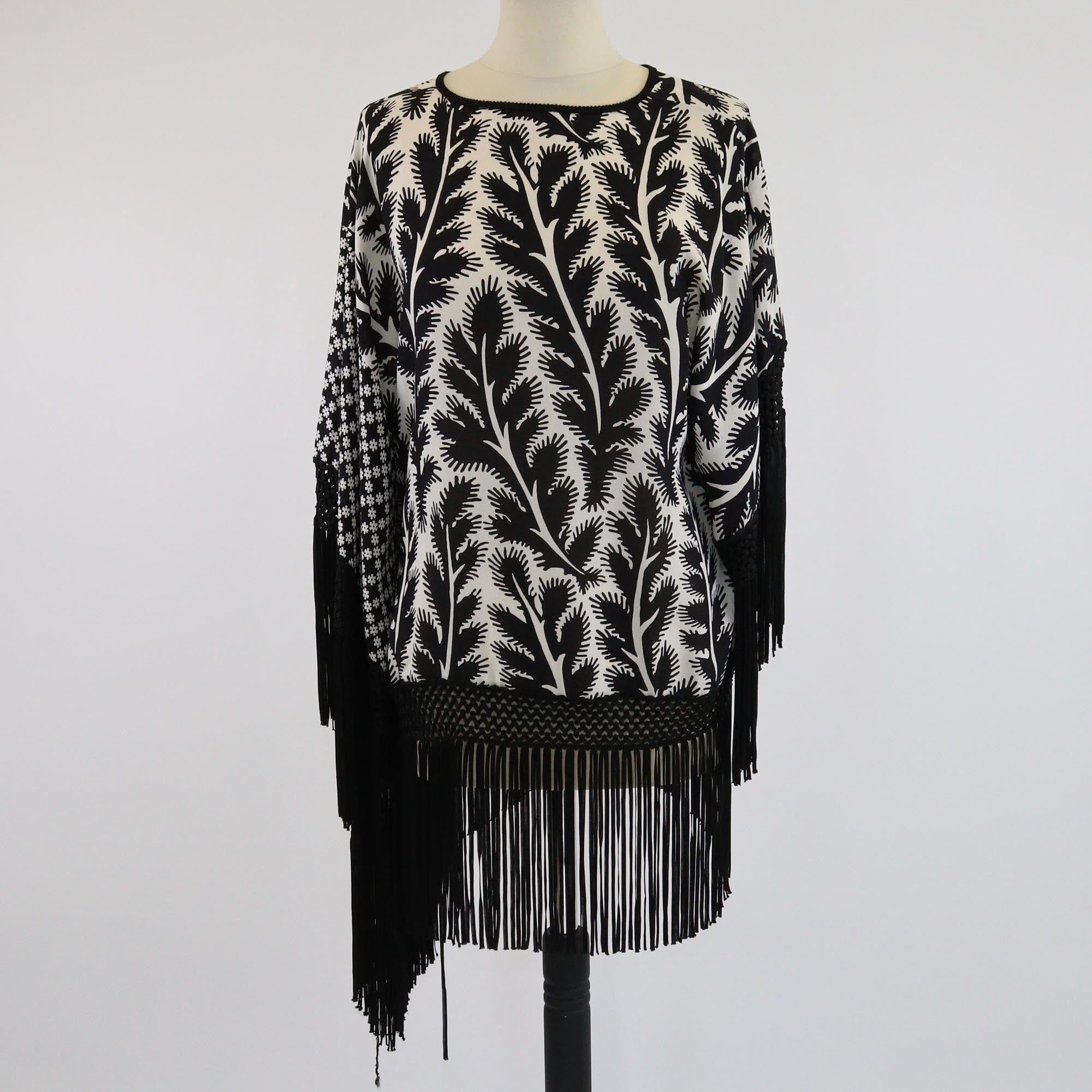 Andrew Gn Black/White Printed Tassel Fridge Top Womens Andrew Gn
