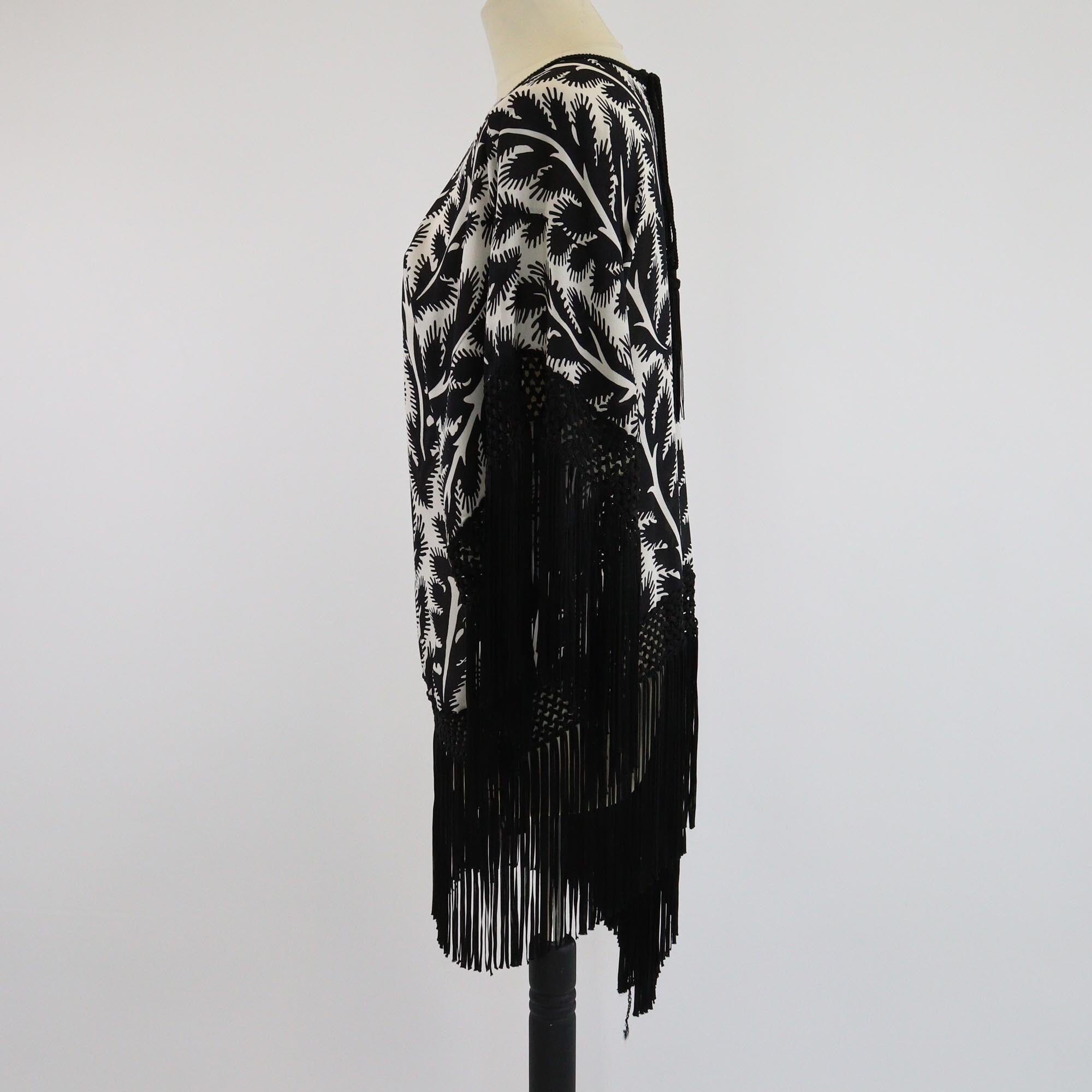 Andrew Gn Black/White Printed Tassel Fridge Top Womens Andrew Gn