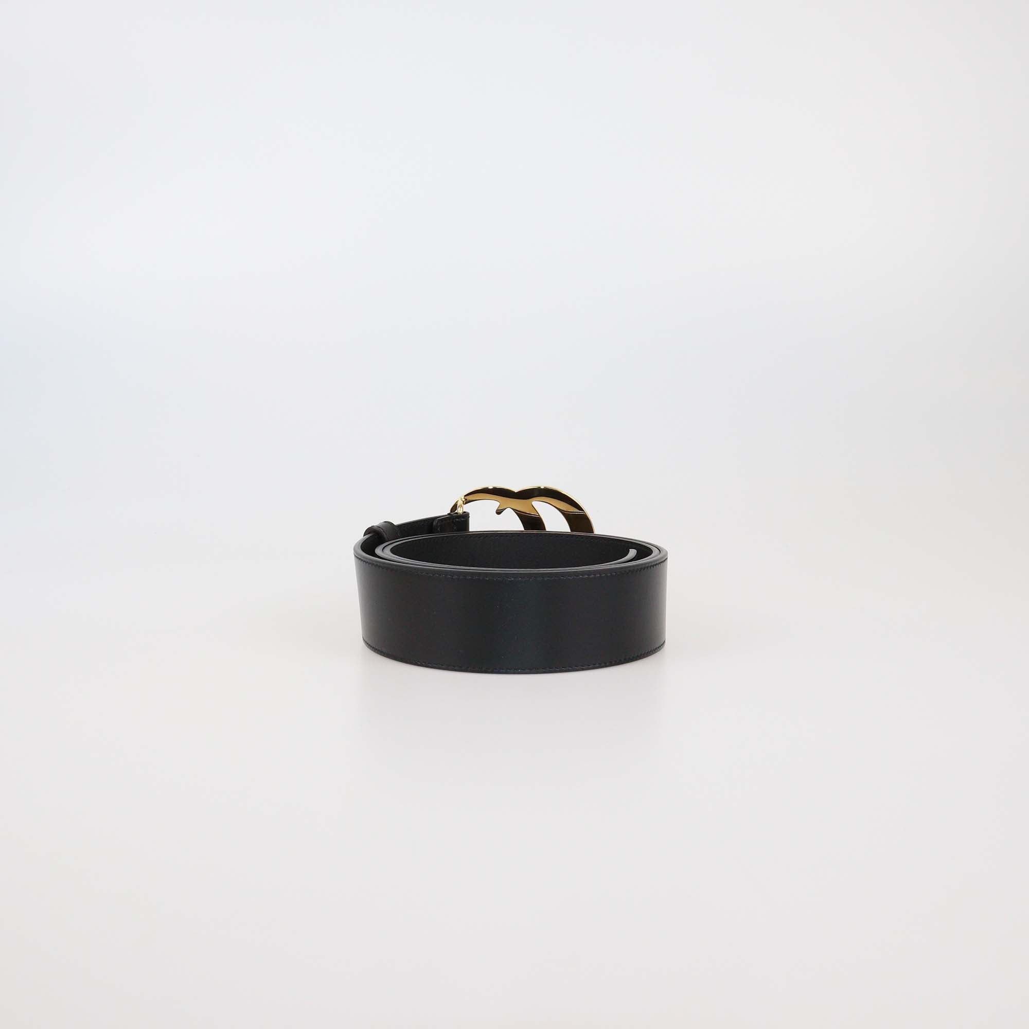 Gucci Black Leather GG Marmont Wide Belt