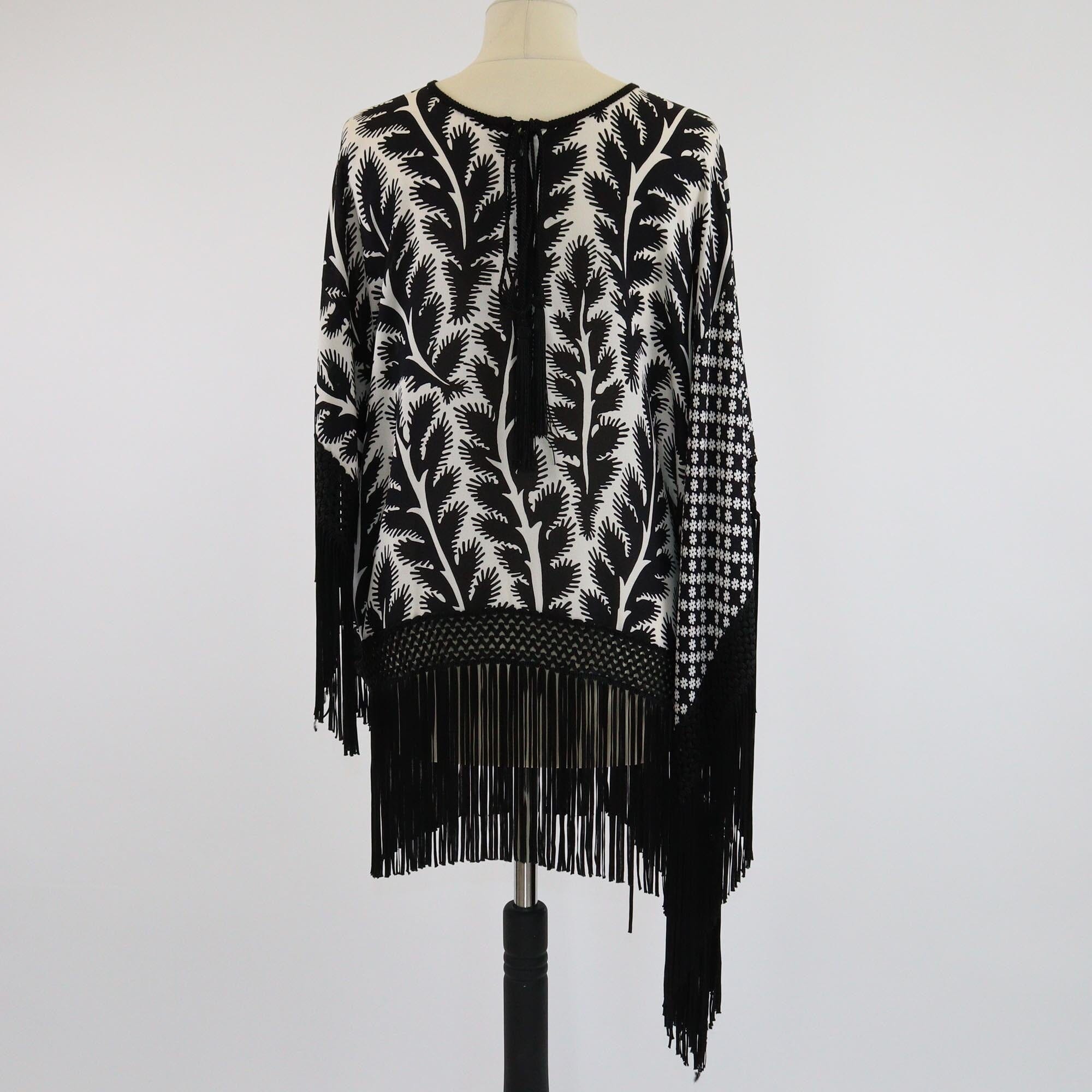 Andrew Gn Black/White Printed Tassel Fridge Top Womens Andrew Gn