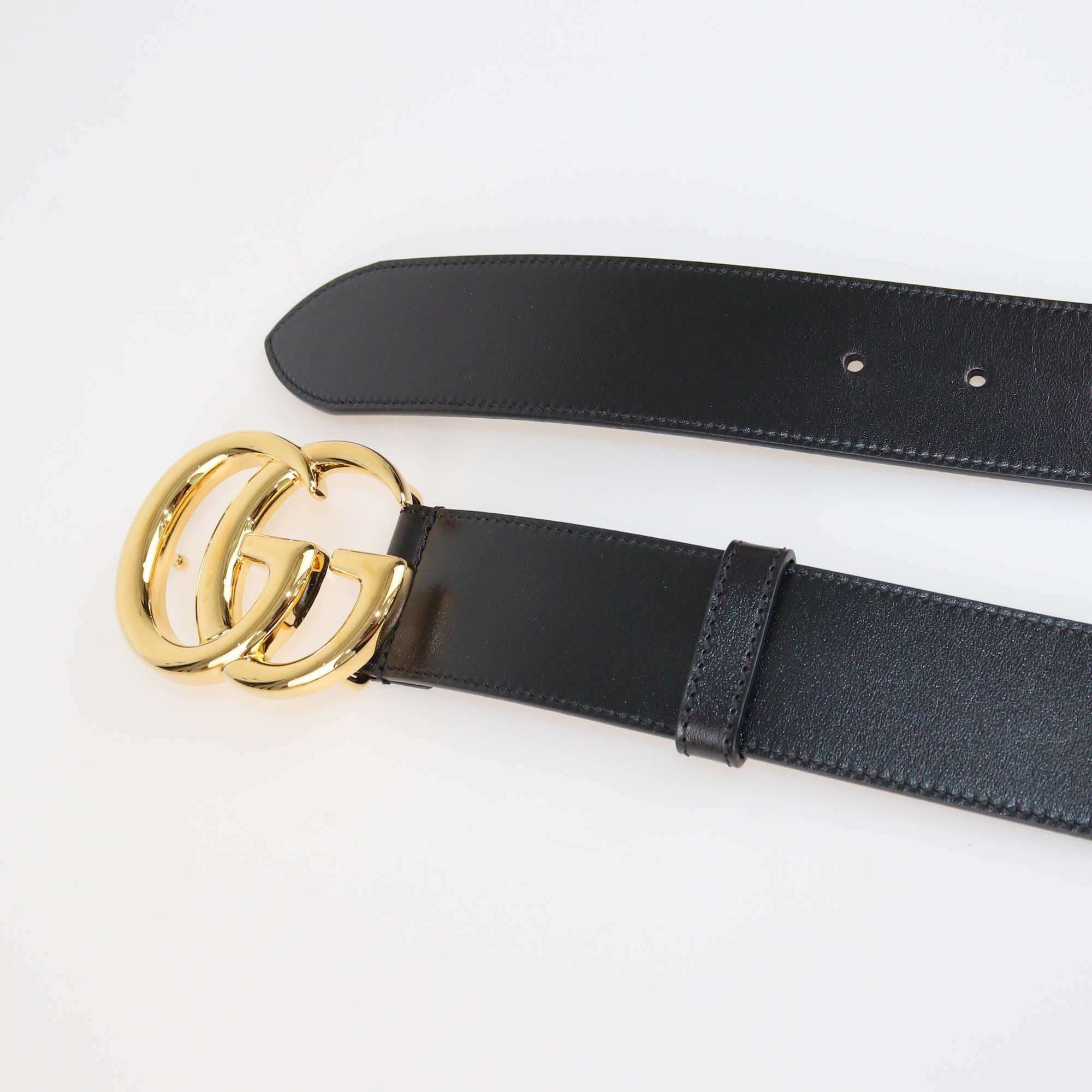 Gucci Black Leather GG Marmont Wide Belt