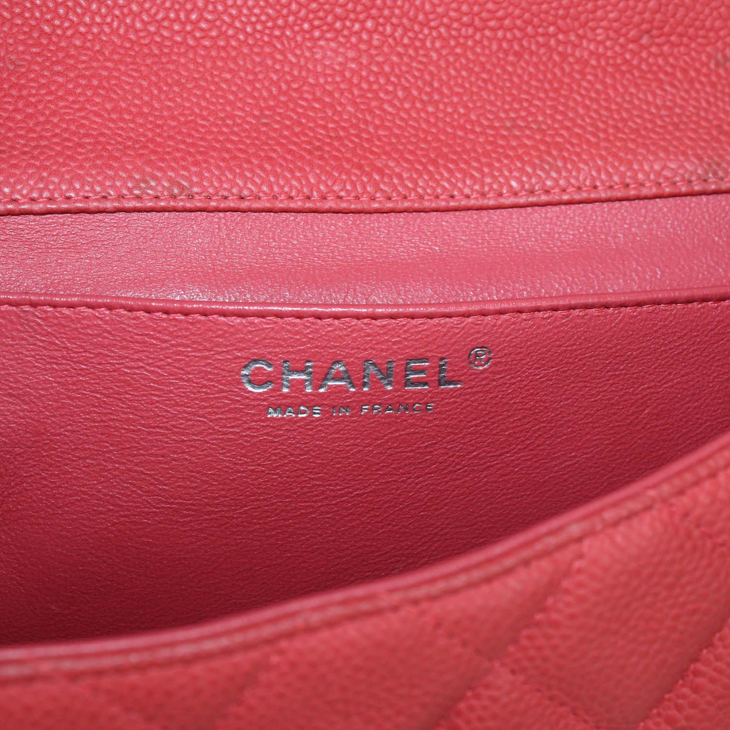 Chanel Red Quilted Caviar Leather Classic Flap Clutch On Chain