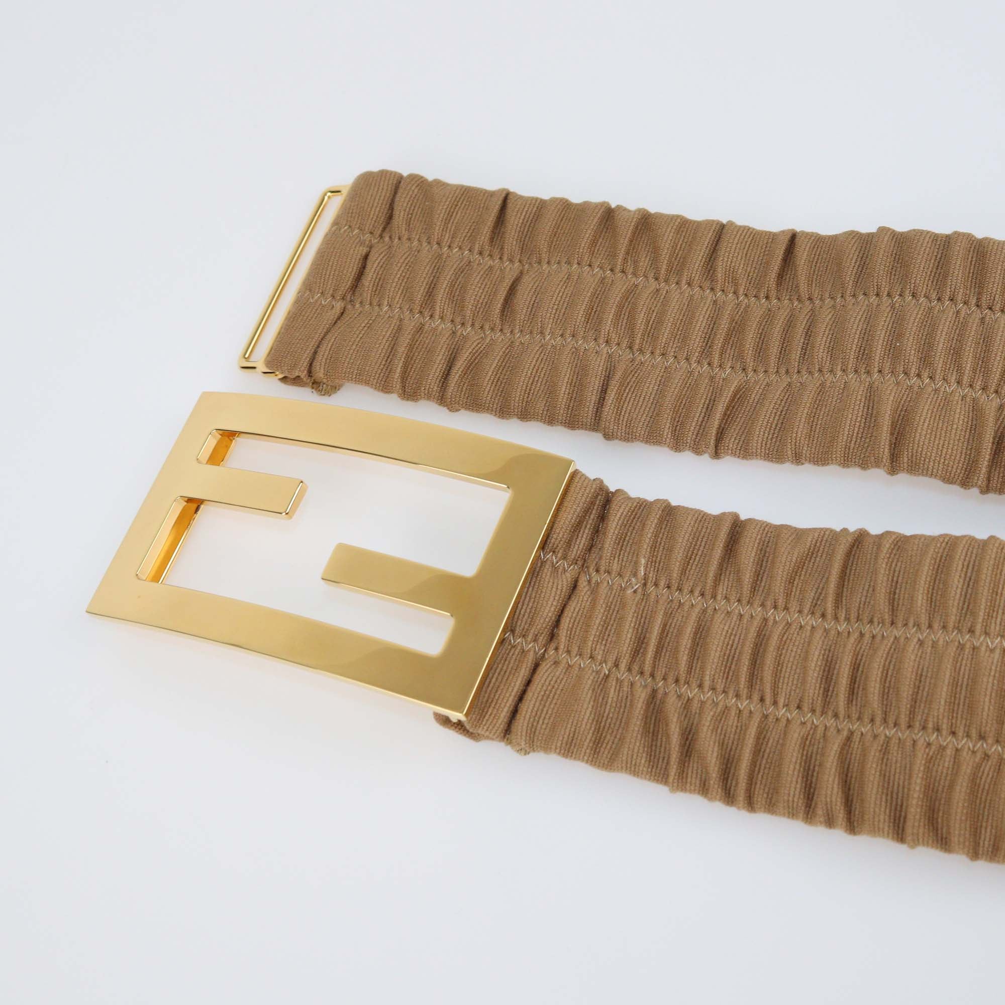 Fendi Brown Ruched Stretch Fabric Baguette Buckle Belt