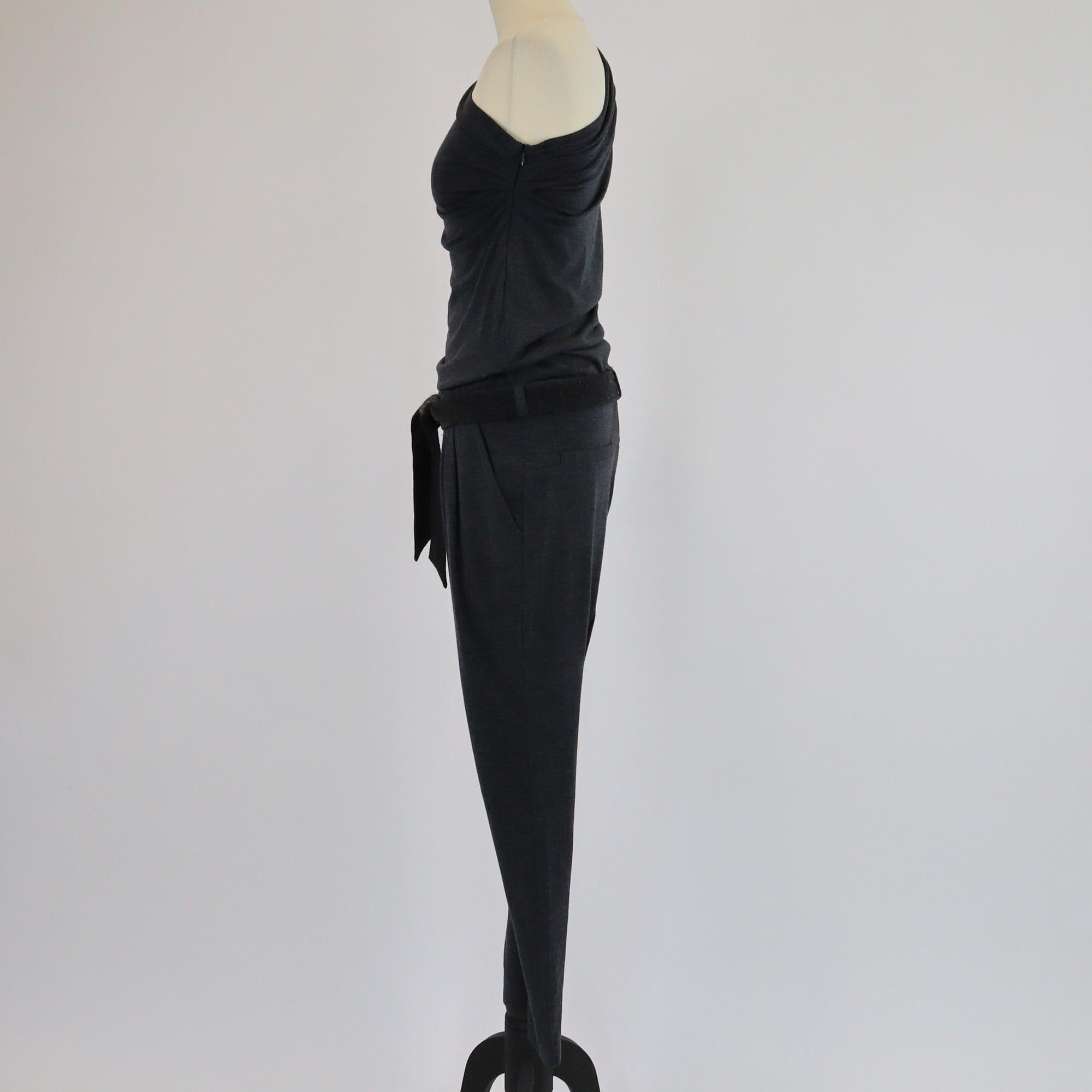 Brunello Cucinelli Grey One Shoulder Belted Jumpsuit Womens Brunello Cucinelli