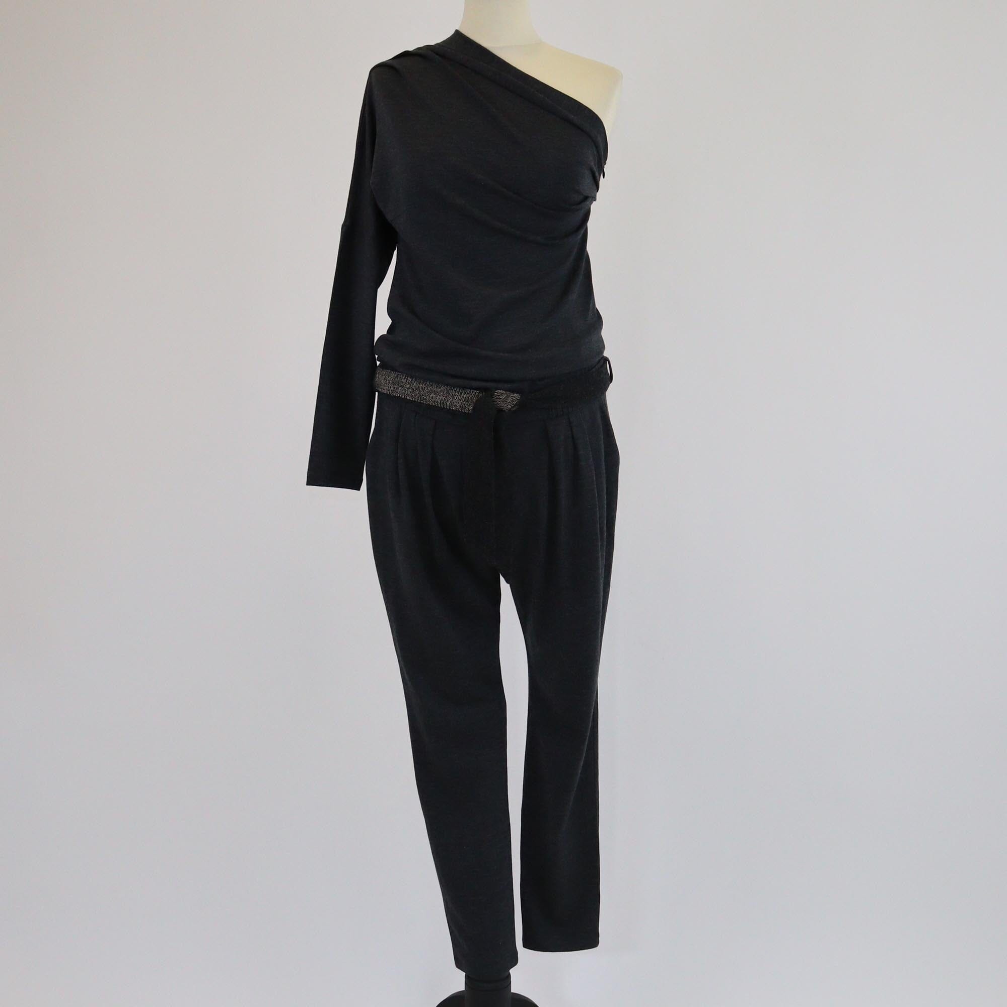 Brunello Cucinelli Grey One Shoulder Belted Jumpsuit Womens Brunello Cucinelli