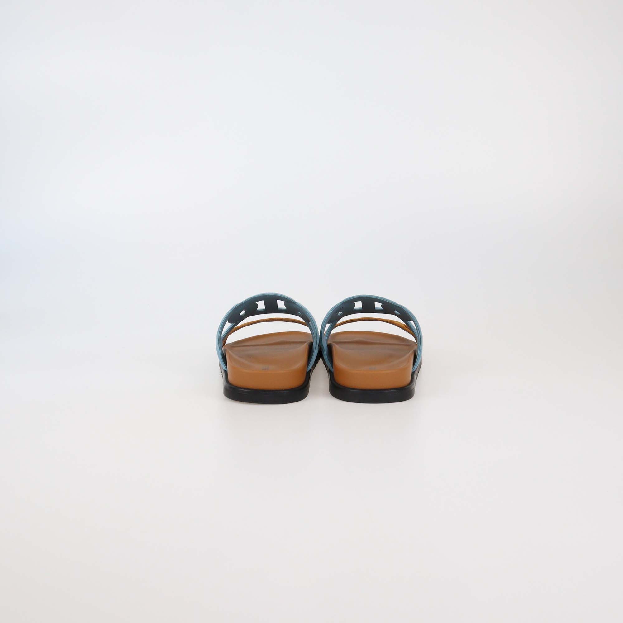 Hermes Bleu Cristaux/Naturel Suede Extra Sandals