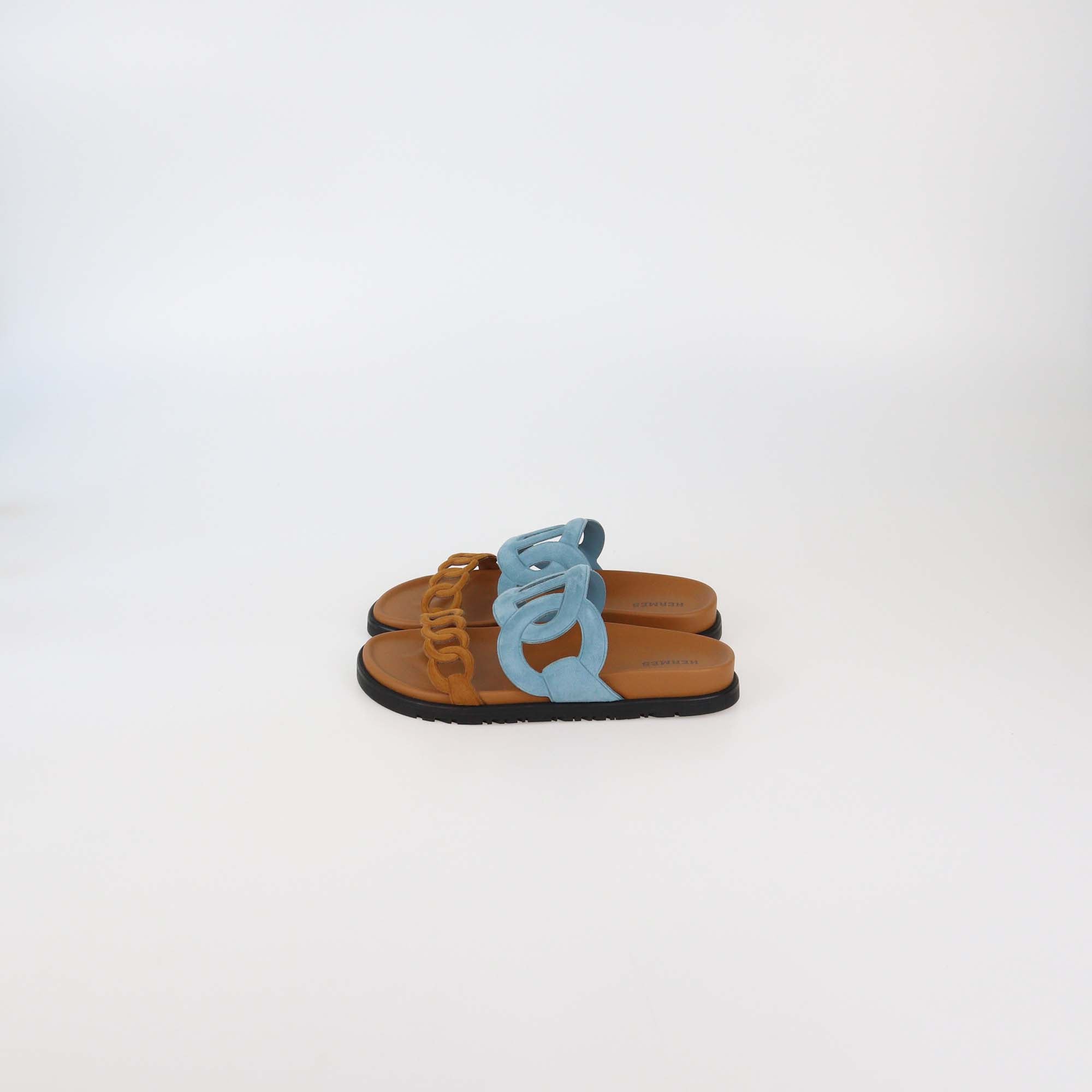 Hermes Bleu Cristaux/Naturel Suede Extra Sandals