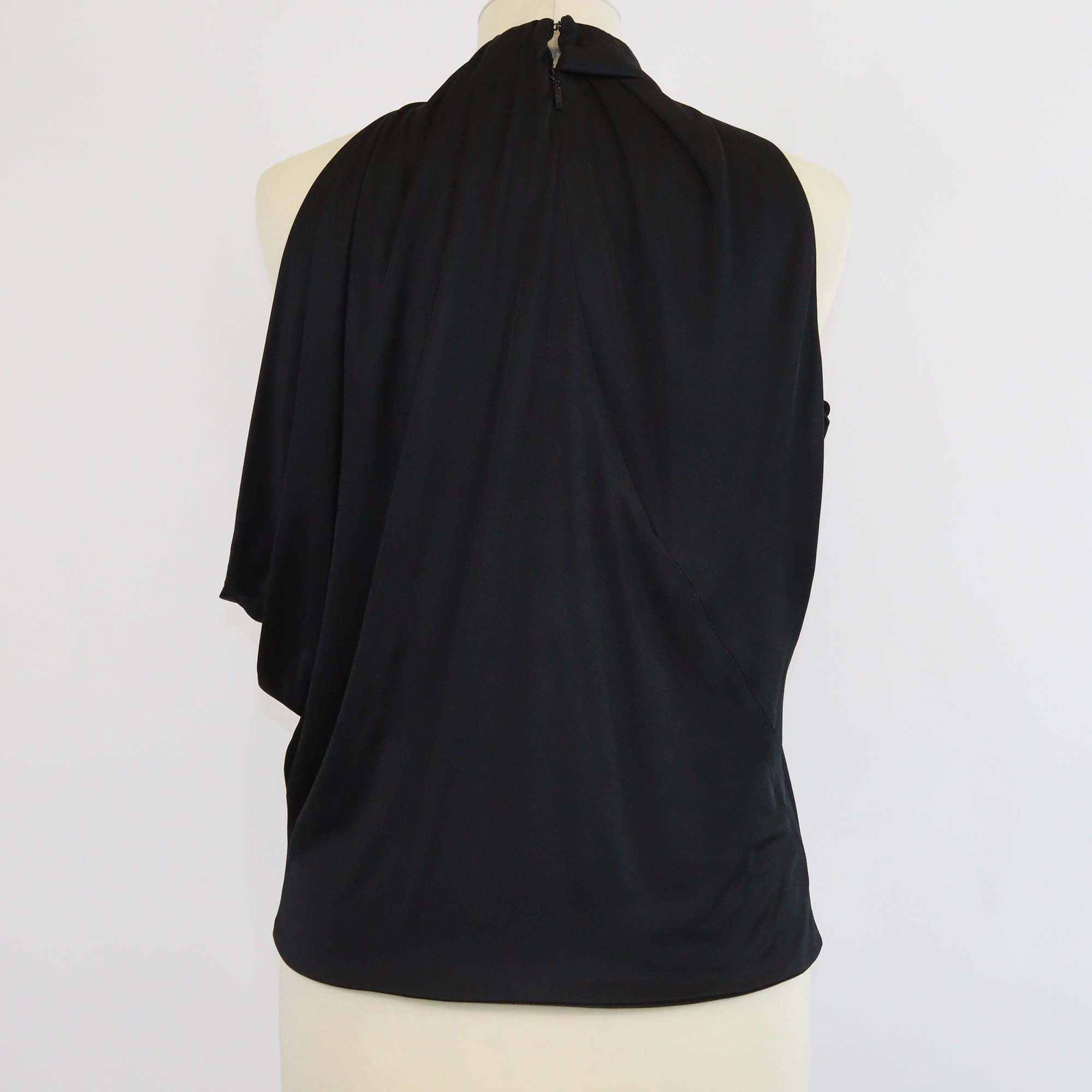 Versace Black Satin Cutout Turtle Neck Sleeveless Top