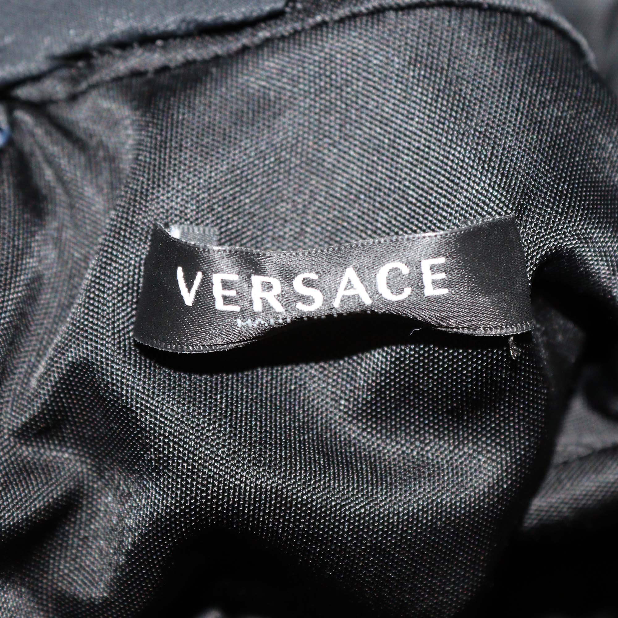 Versace Black Satin Cutout Turtle Neck Sleeveless Top