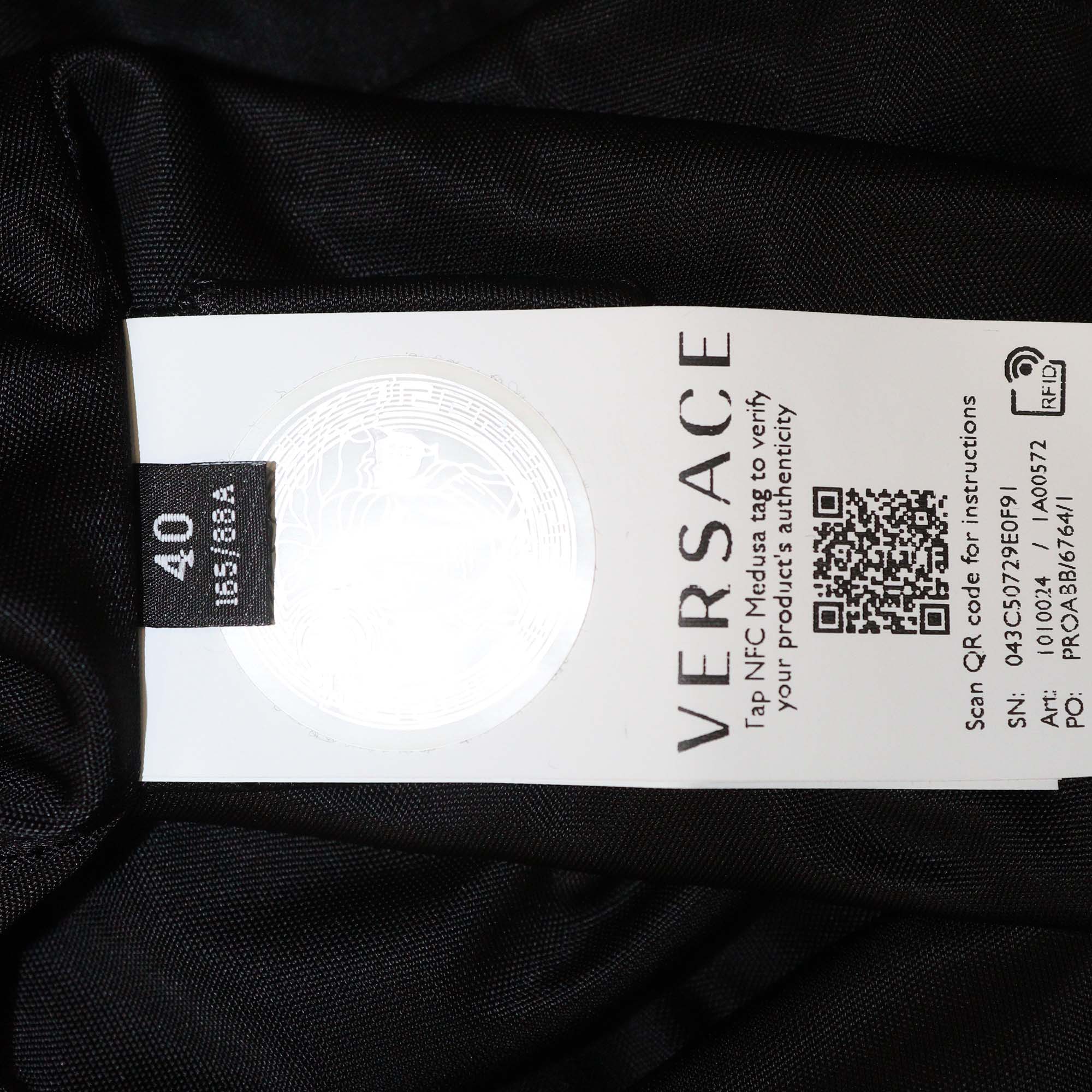 Versace Black Satin Cutout Turtle Neck Sleeveless Top
