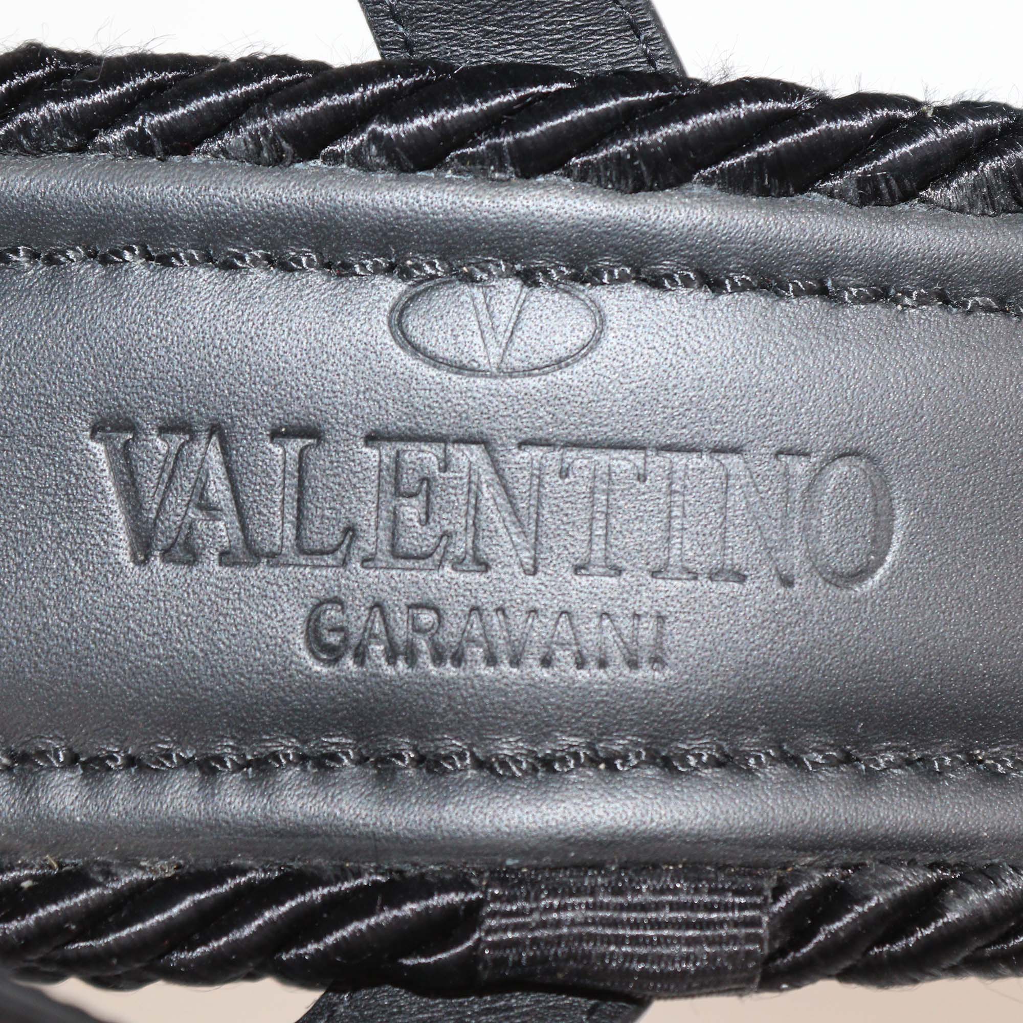 Valentino Black Suede Roman Studs Wedge Espadrille Sandals
