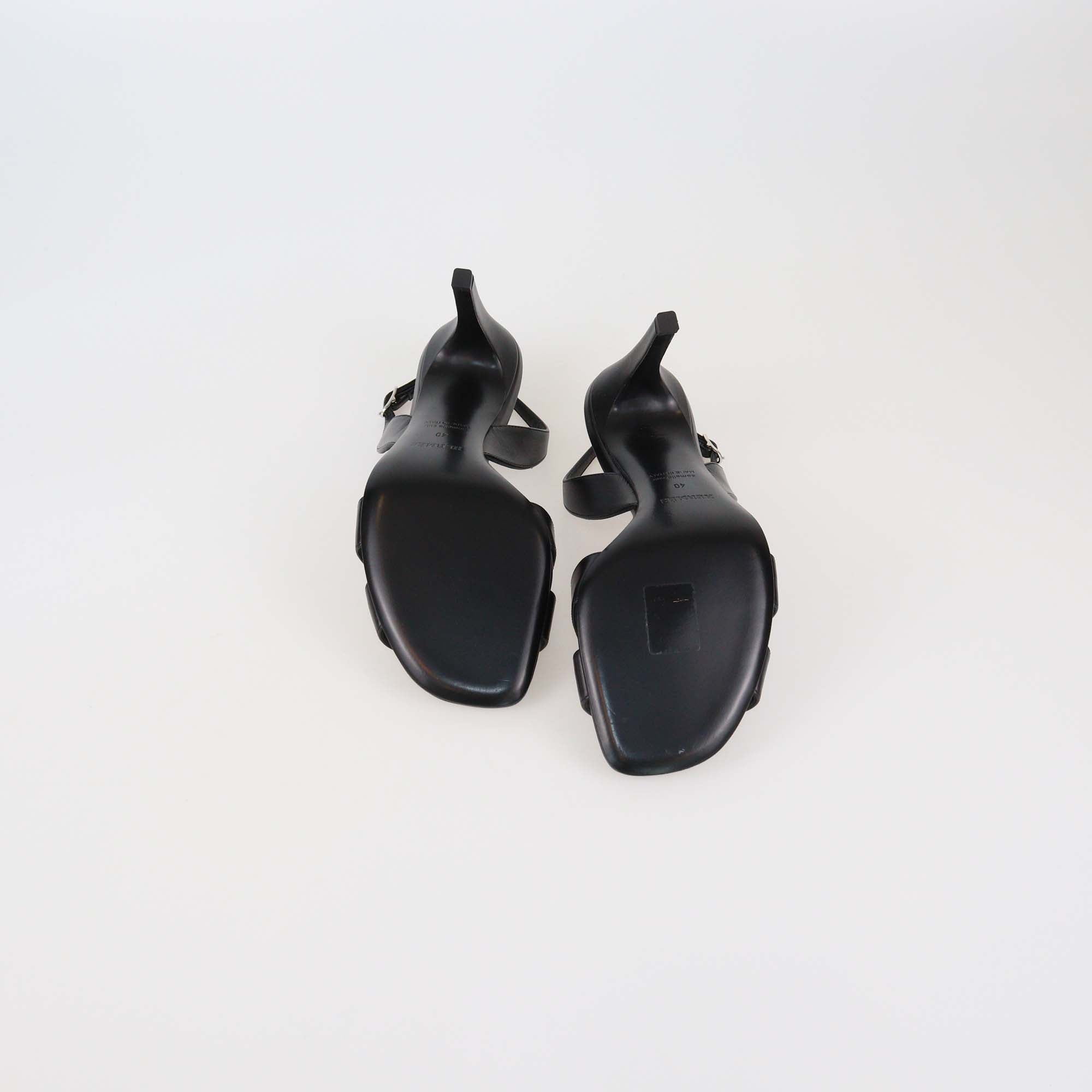 Hermes Black Leather Holy 105 Sandals