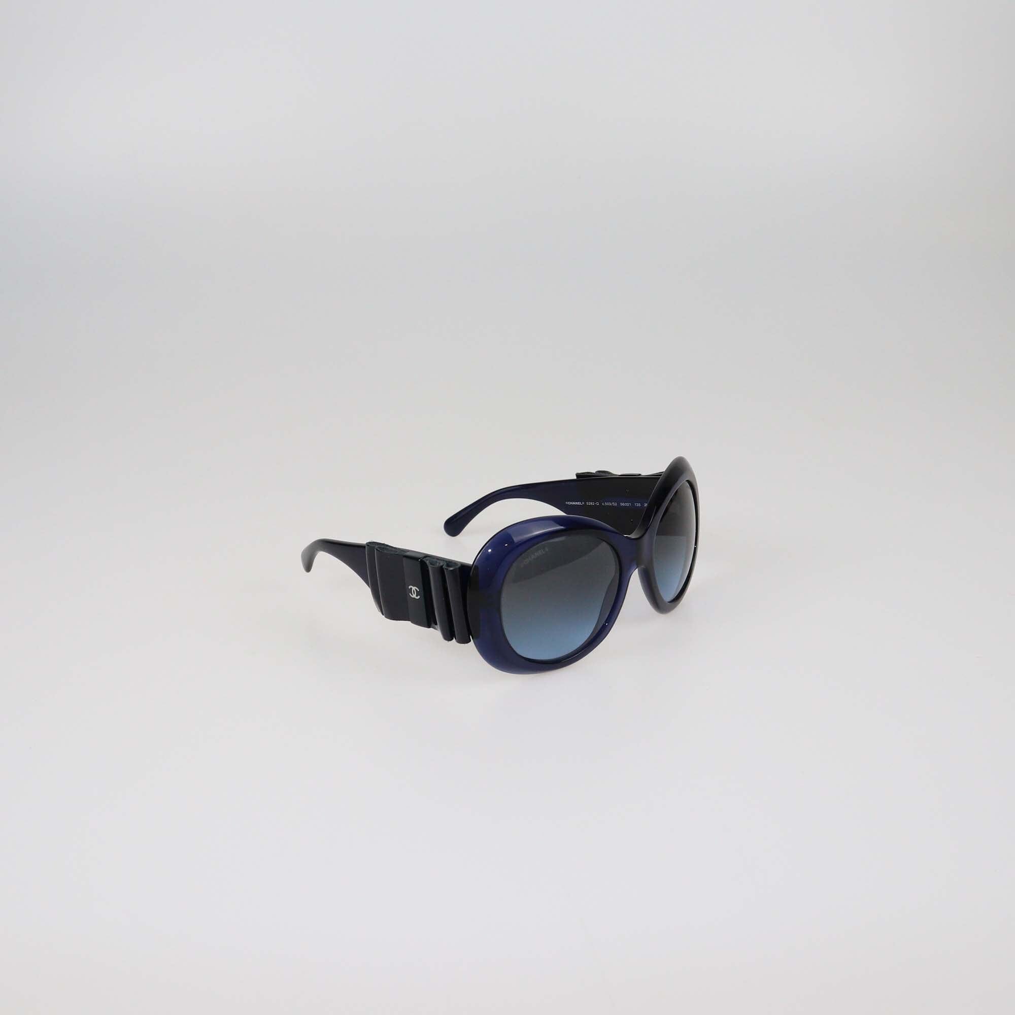 Chanel Blue Gradient Bow Oversized Round Sunglasses Womens Chanel