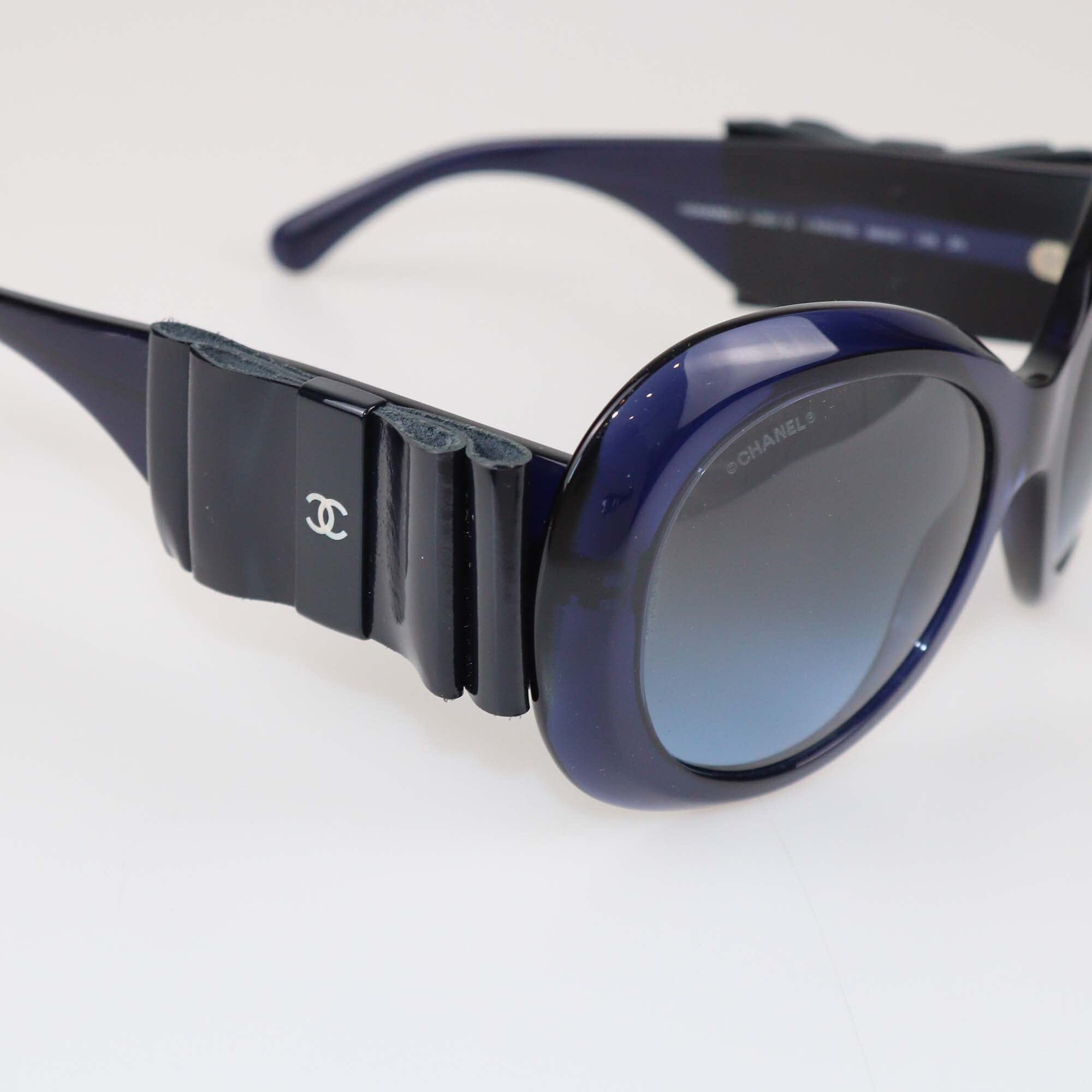 Chanel Blue Gradient Bow Oversized Round Sunglasses Womens Chanel