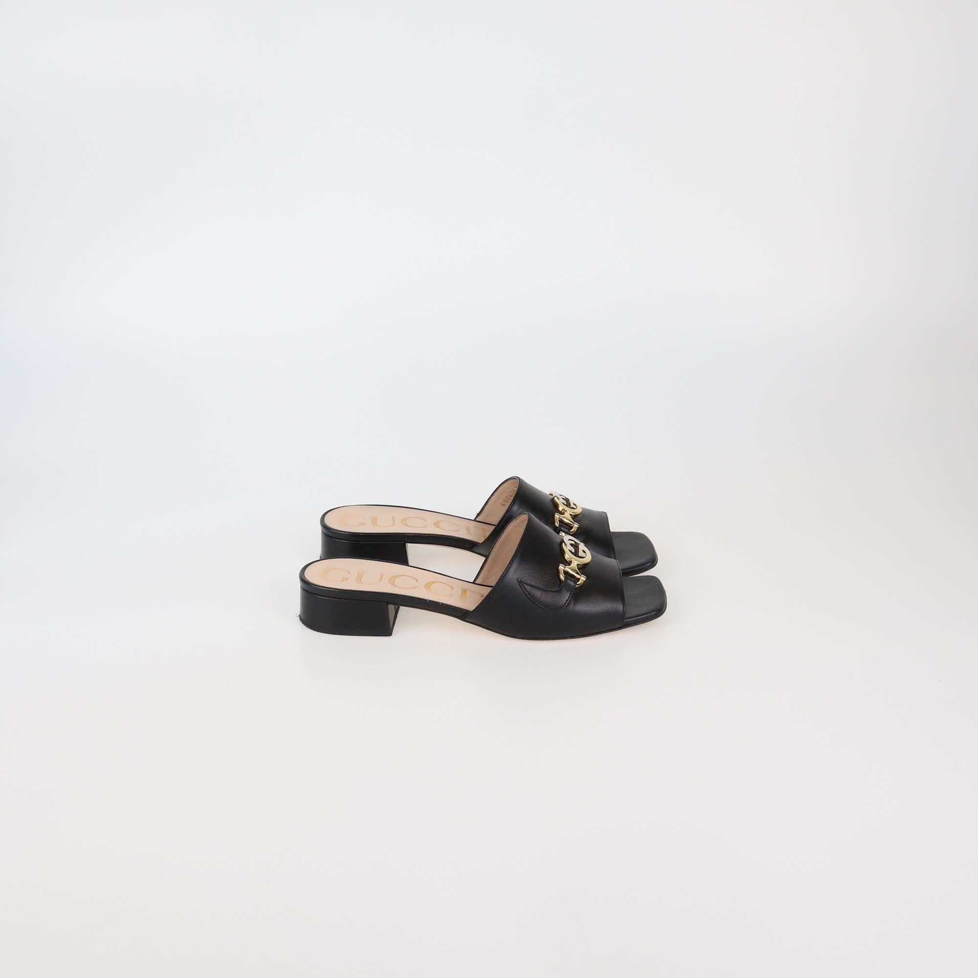Gucci Black Leather Zumi Slide Sandals