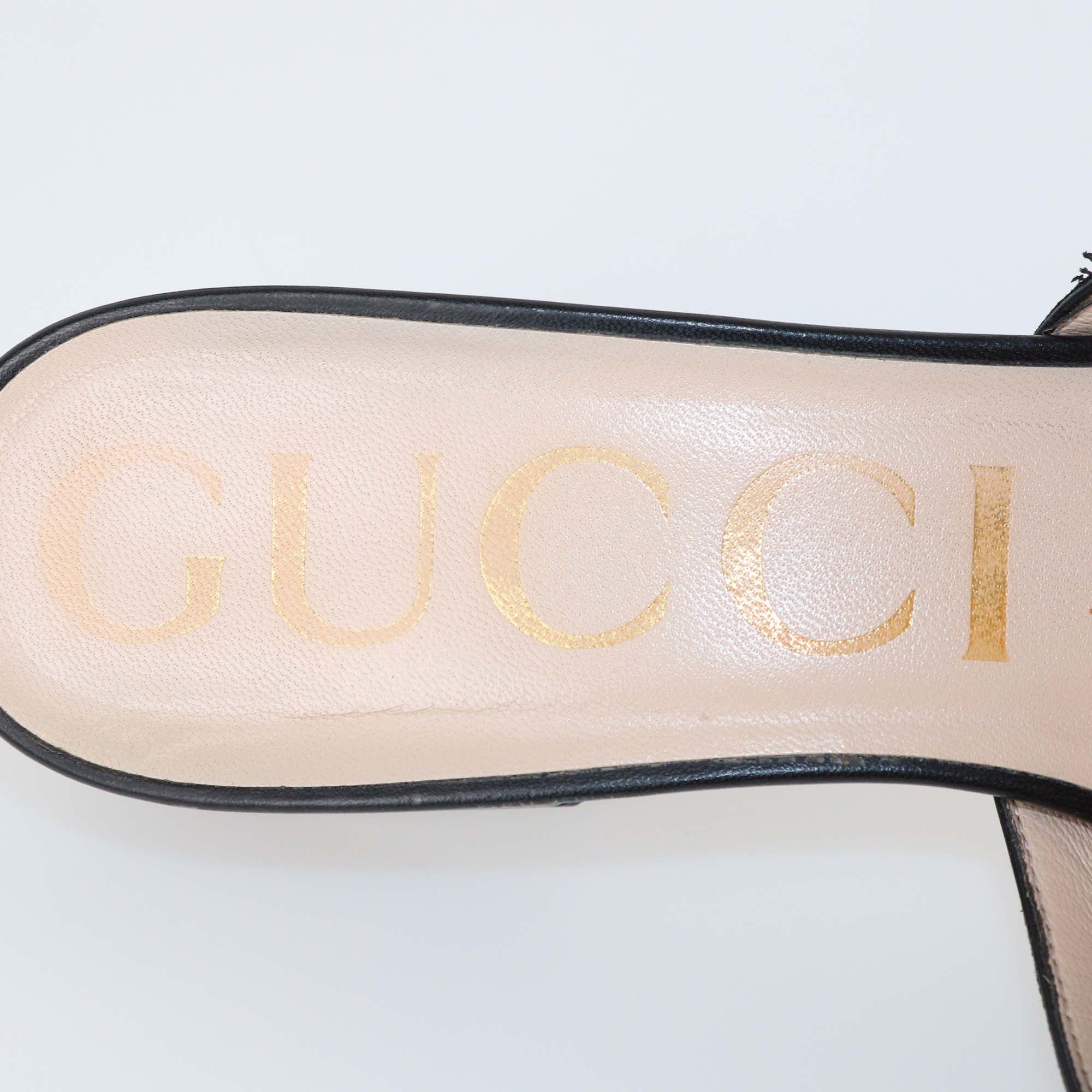 Gucci Black Leather Zumi Slide Sandals