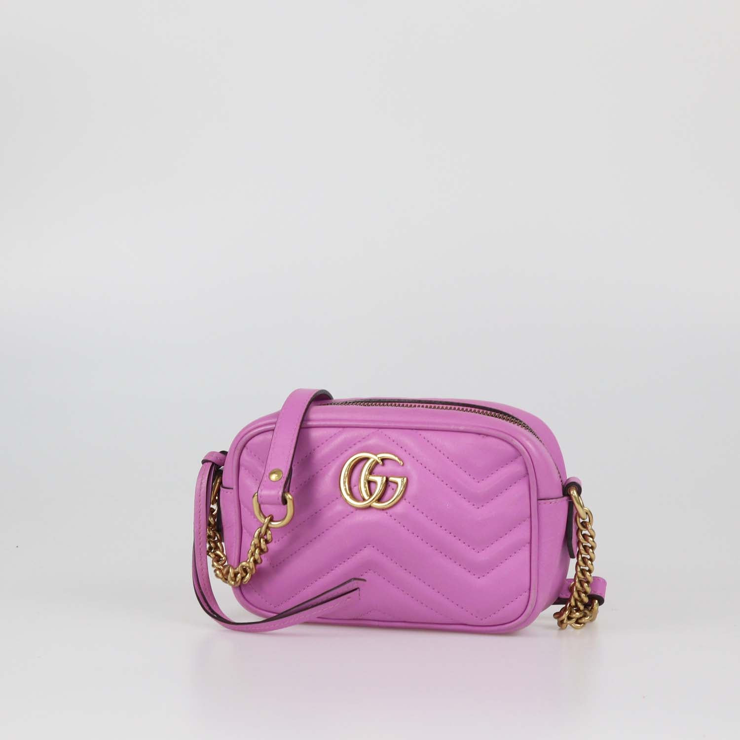 Gucci Pink Matelasse Leather Mini GG Marmont Camera Bag