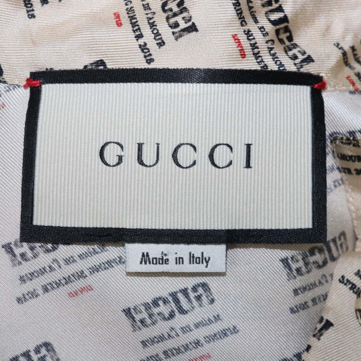 Gucci Beige Silk Invite Stamp Print Ruffled Longsleeve Shirt