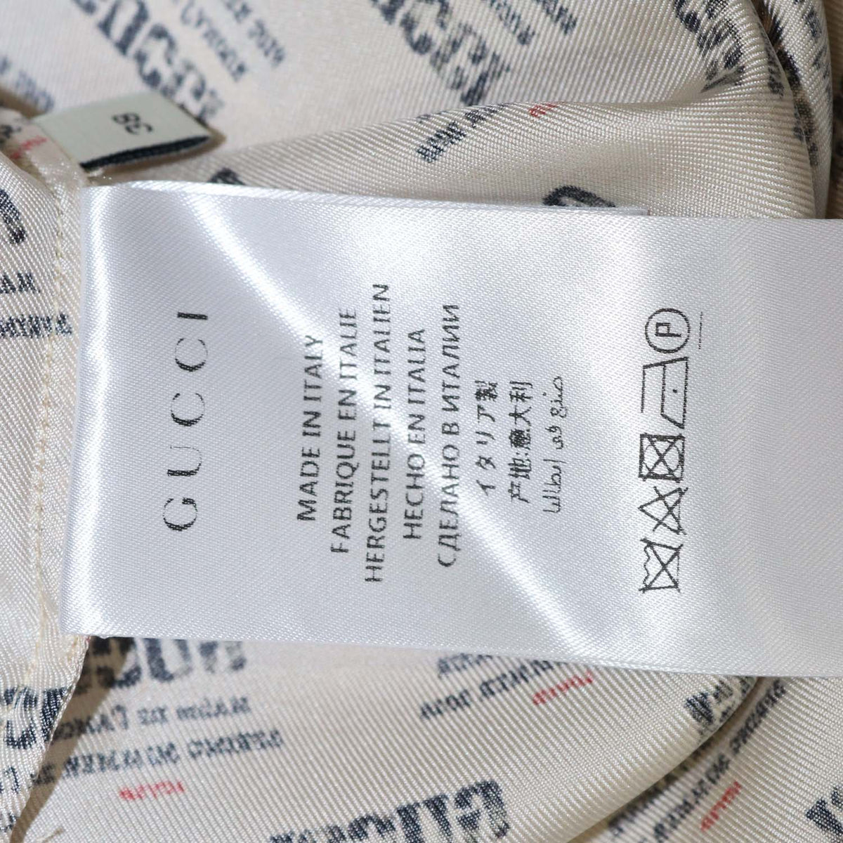 Gucci Beige Silk Invite Stamp Print Ruffled Longsleeve Shirt