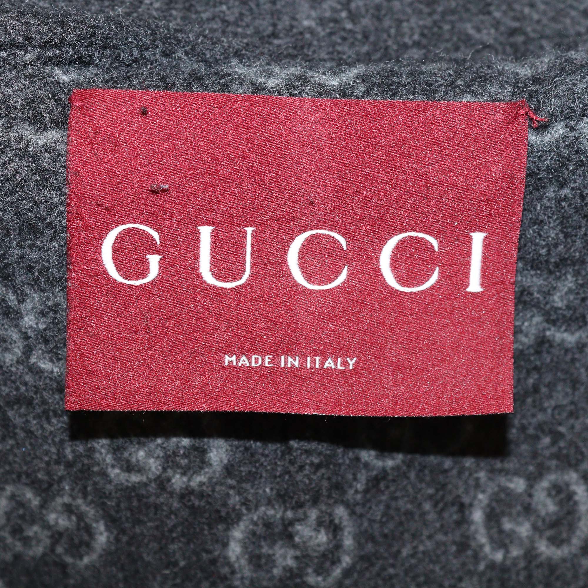 Gucci Grey Wool Embroidered Hooded Zip Up Jacket