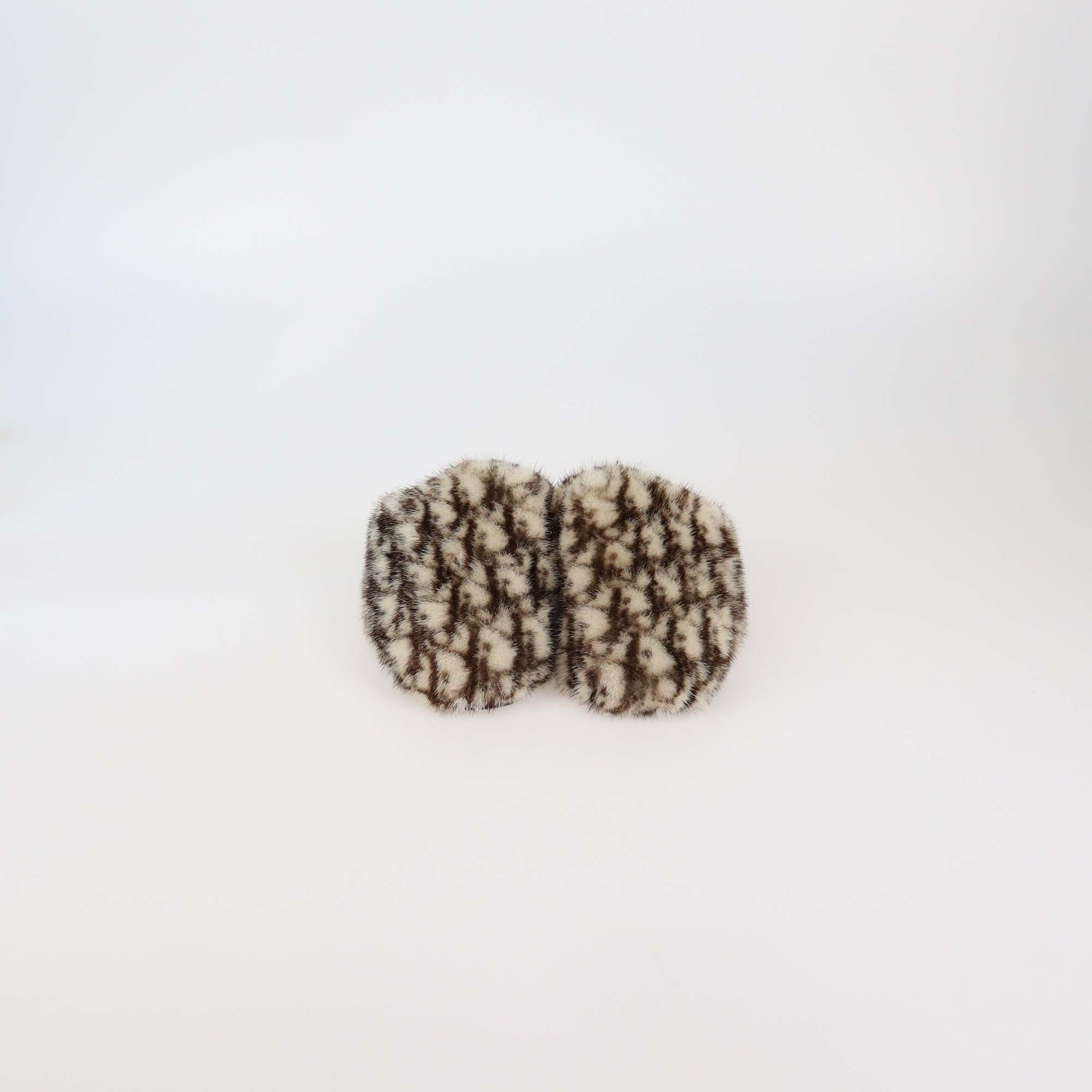 Christian Dior Brown/White Oblique Mink Fur Mules