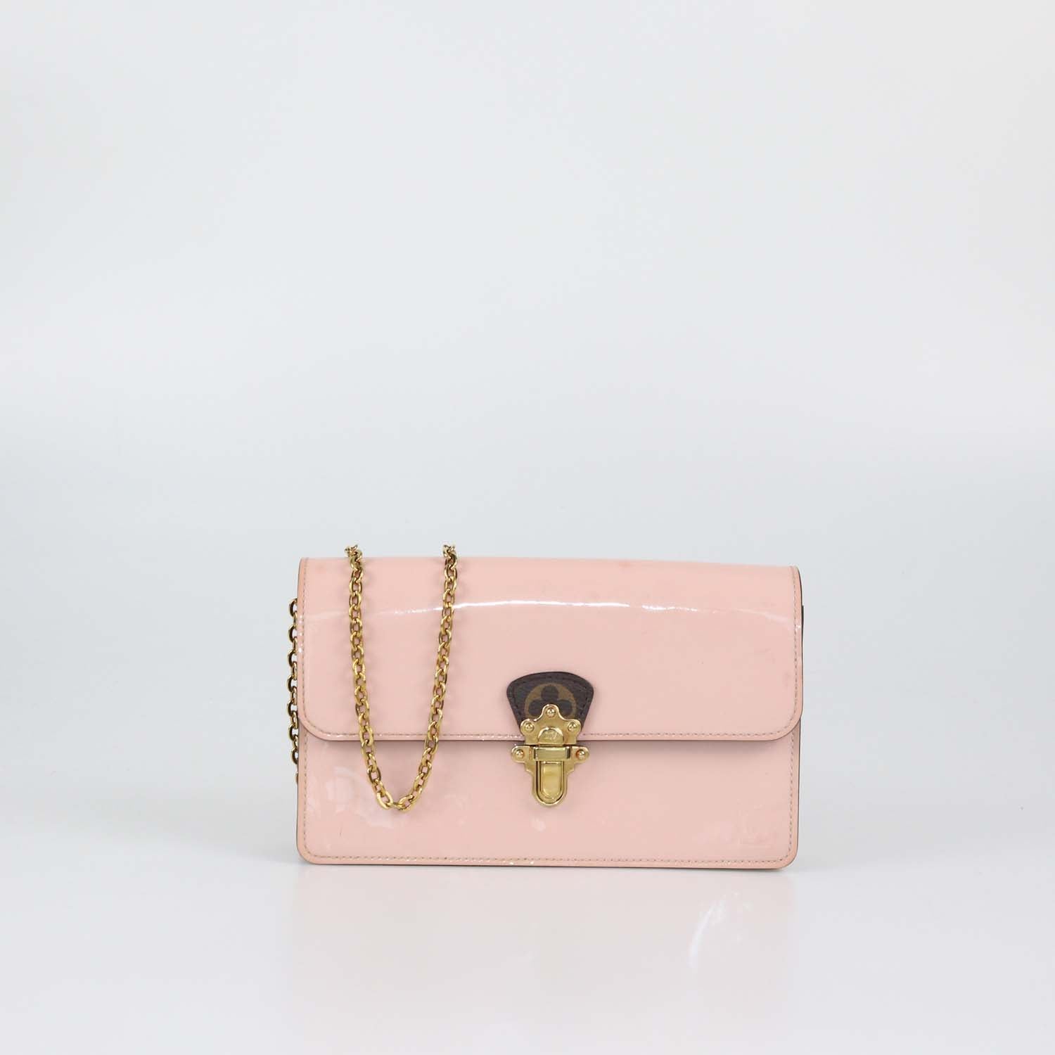 Louis Vuitton Rose Ballerine Vernis Cherrywood Wallet On Chain