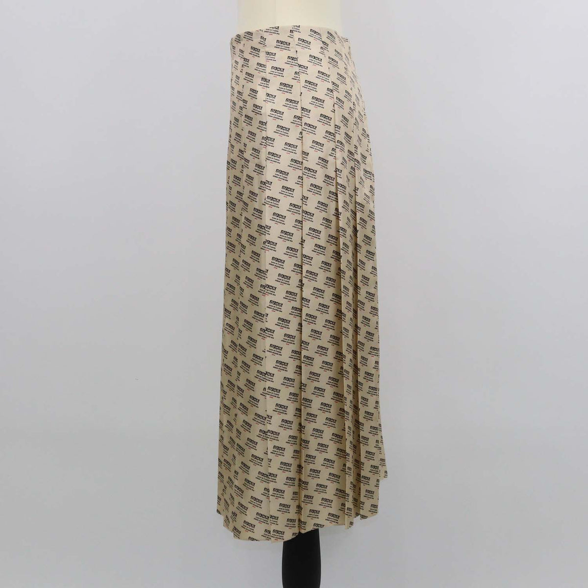 Gucci Beige Silk Invite Stamp Print Pleated Midi Skirt