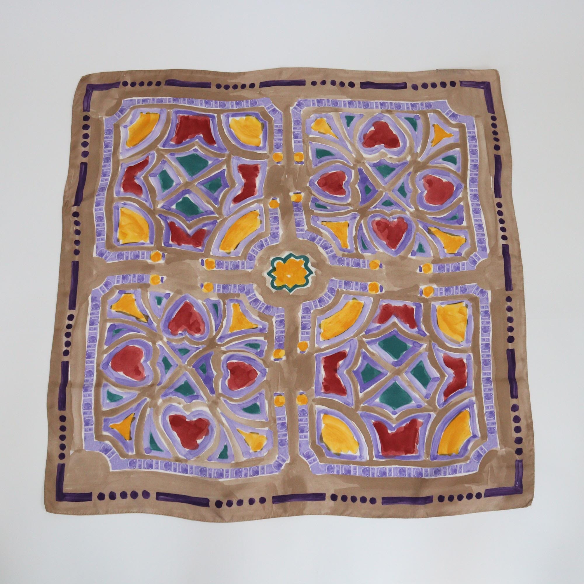 CH Carolina Herrera Brown/Multicolor Printed Square Scarf Womens CH Caroline Herrera