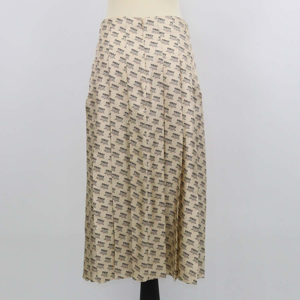 Gucci Beige Silk Invite Stamp Print Pleated Midi Skirt