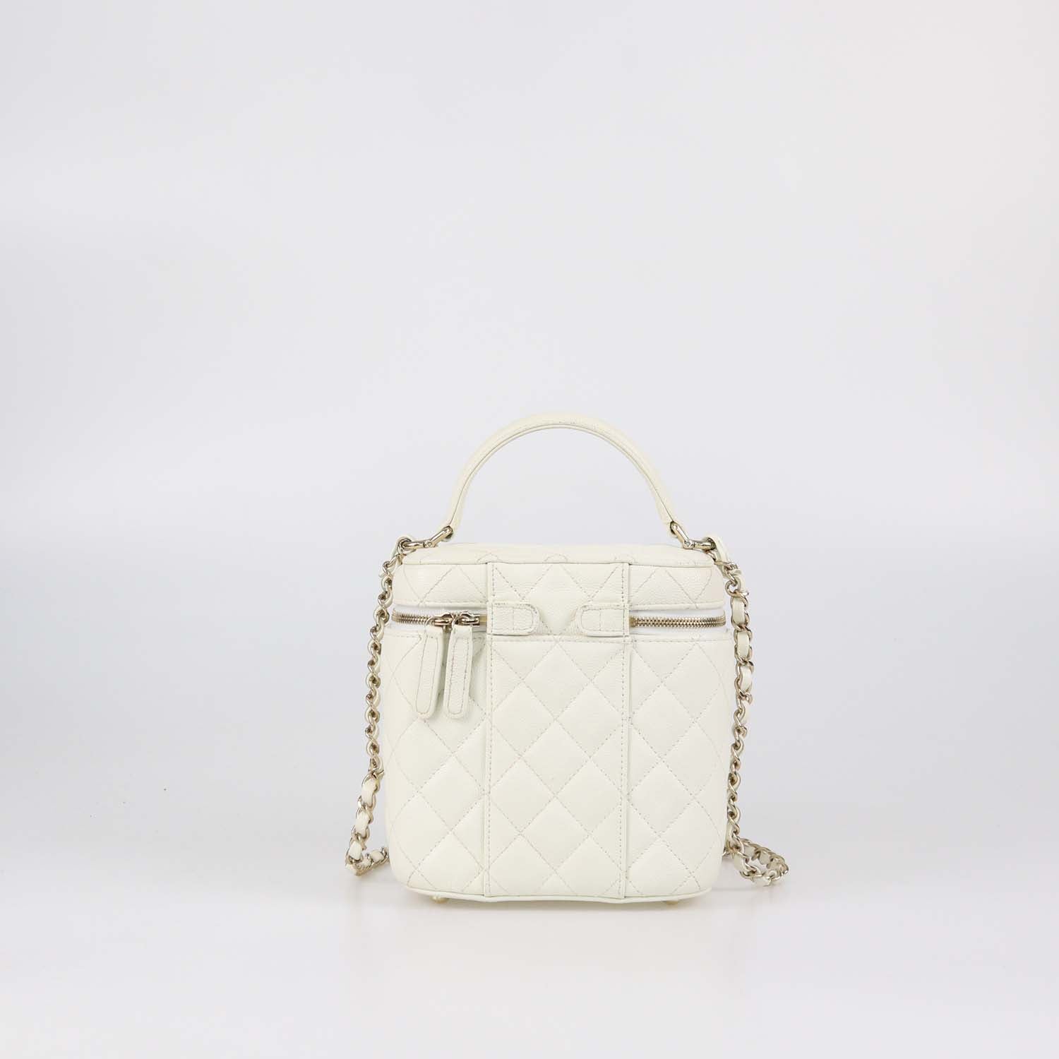 Chanel White Quilted Caviar Leather Vanity Case Bag