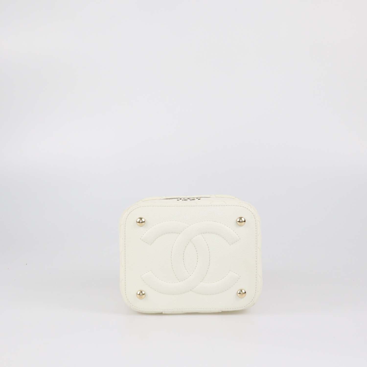 Chanel White Quilted Caviar Leather Vanity Case Bag
