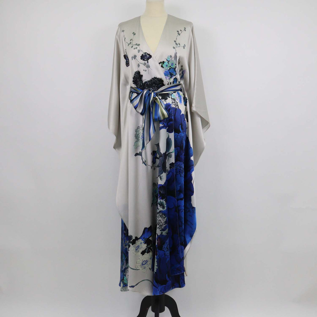 Meng Multicolor Silk Floral Print Belted Kaftan